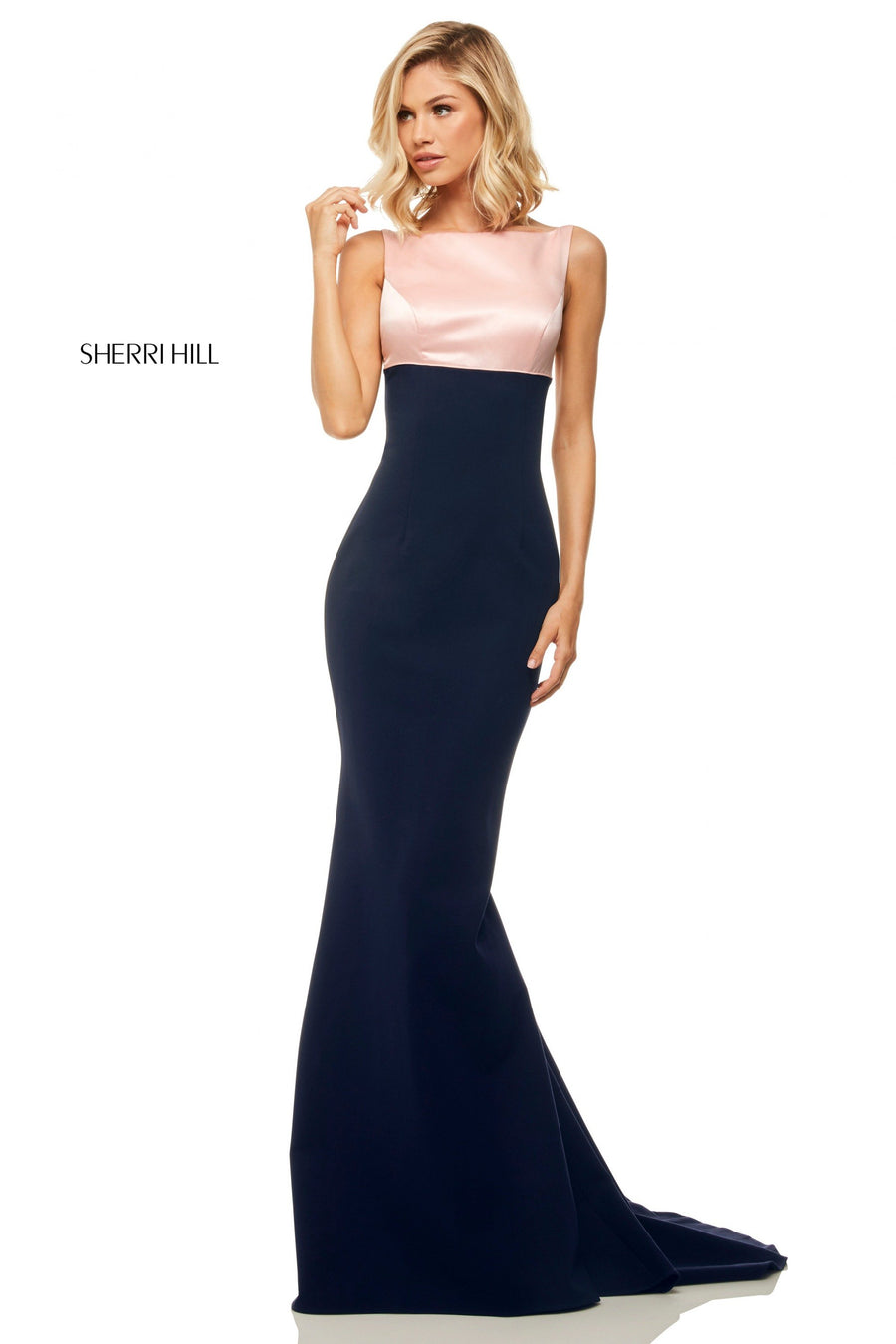 Sherri Hill style 52903 in emerald/black, Color Blocked Fit-and-Flare Scuba Skirt