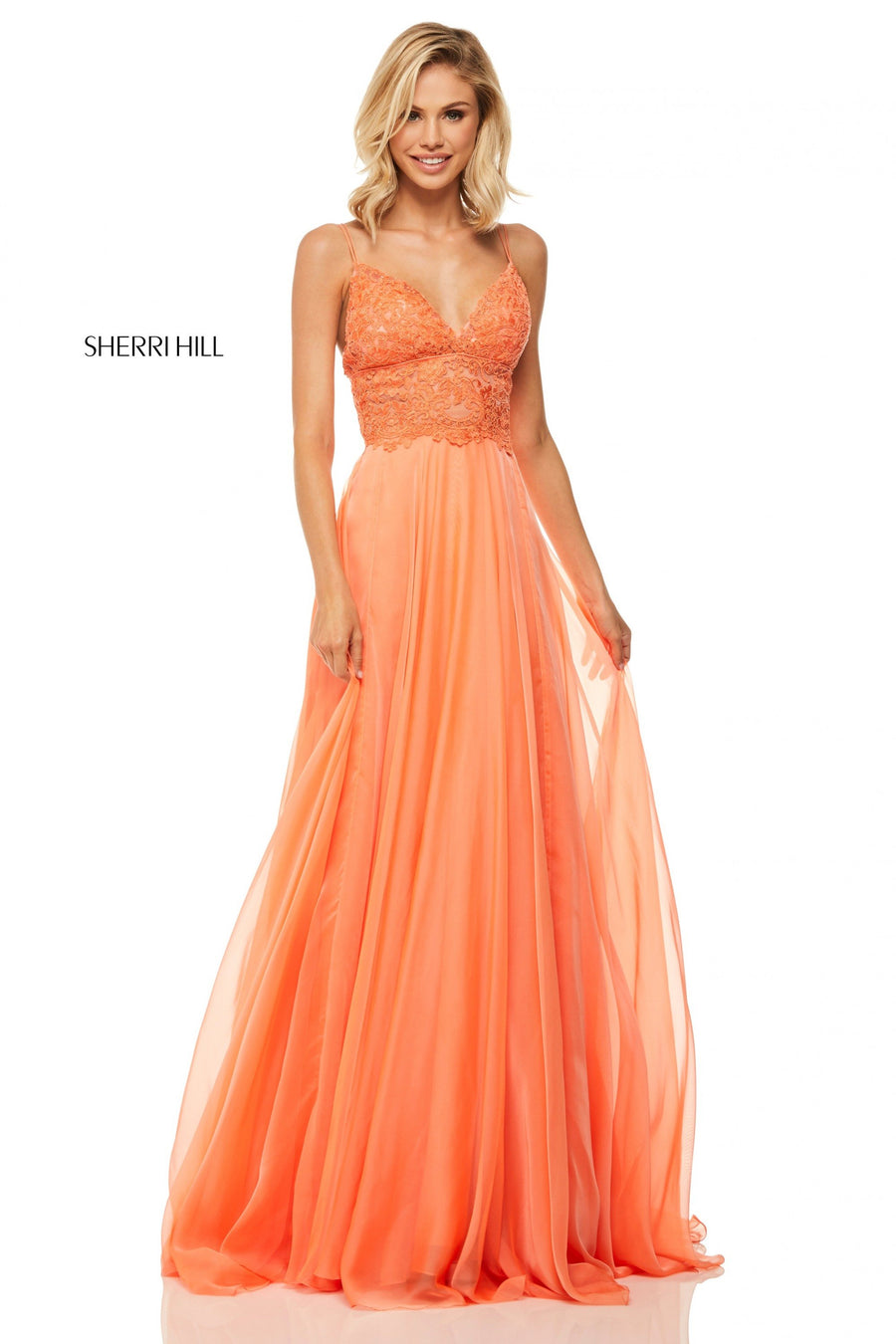 Sherri Hill style 52818 in teal, Chiffon Gown
