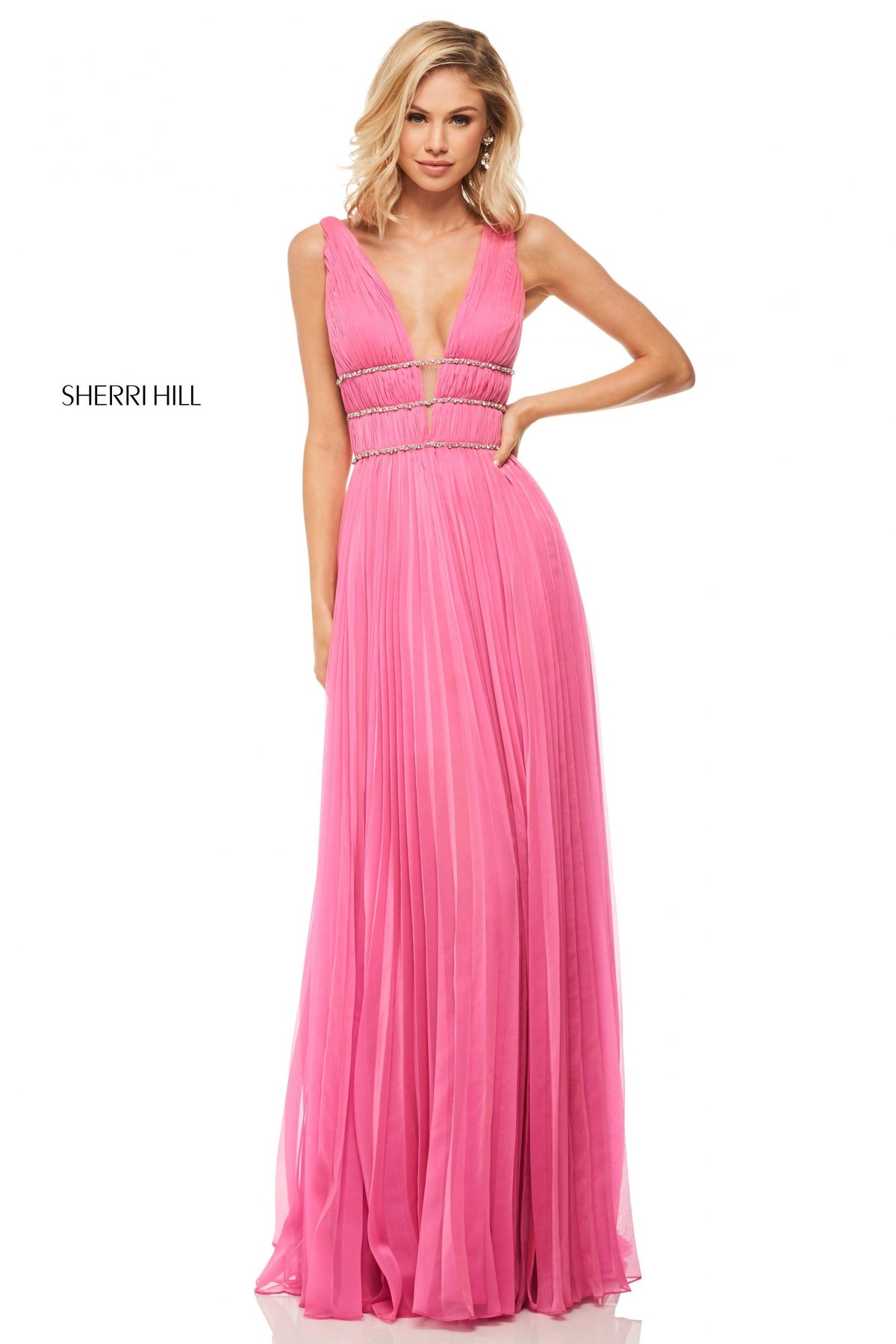 Sherri Hill 52593 chiffon grecian style gown in pink