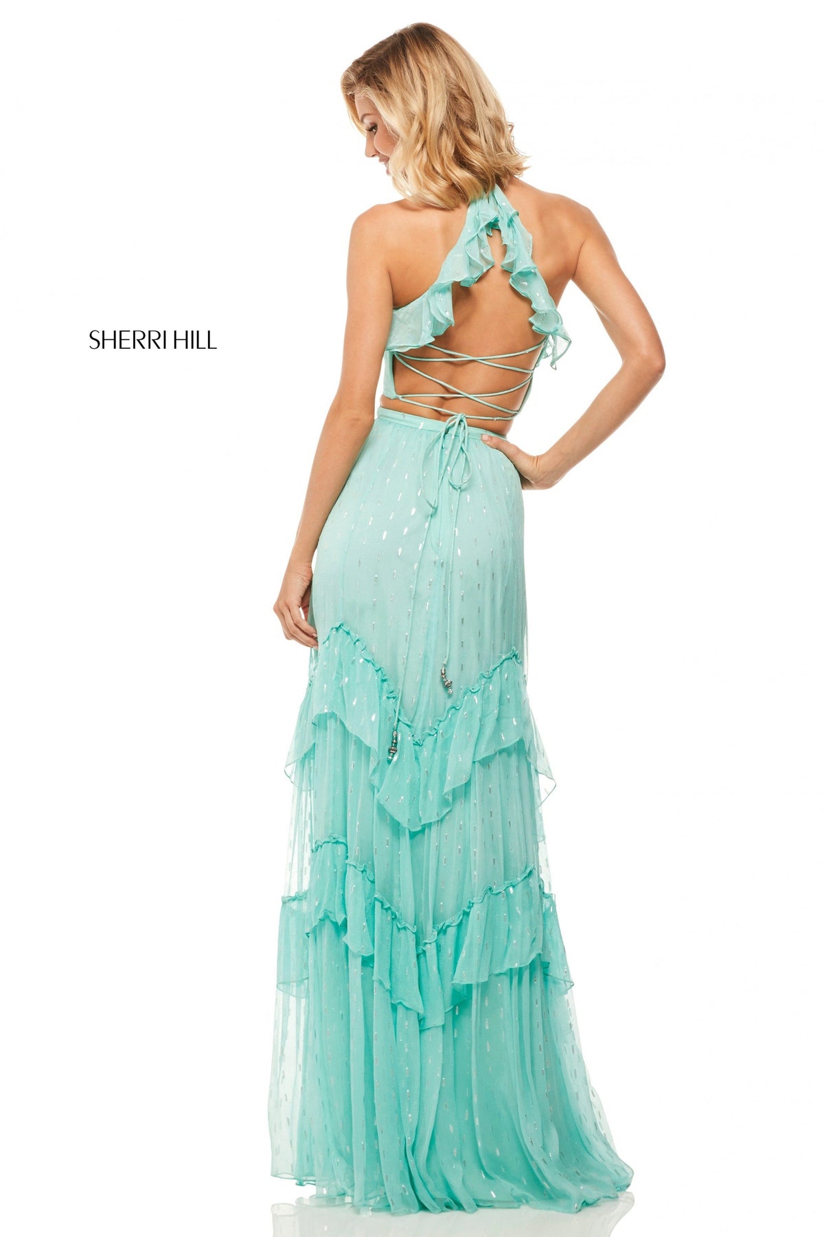 Sherri Hill 52798 two-piece lace up back halter top
