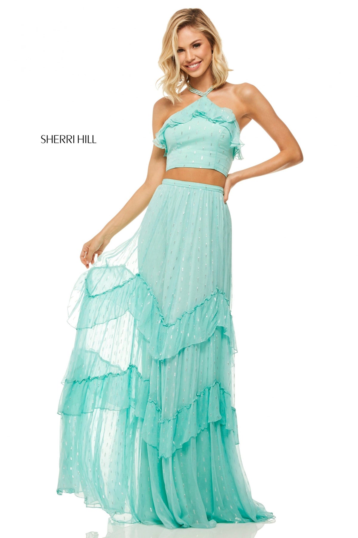 Sherri Hill 52798 two-piece lace up back halter top