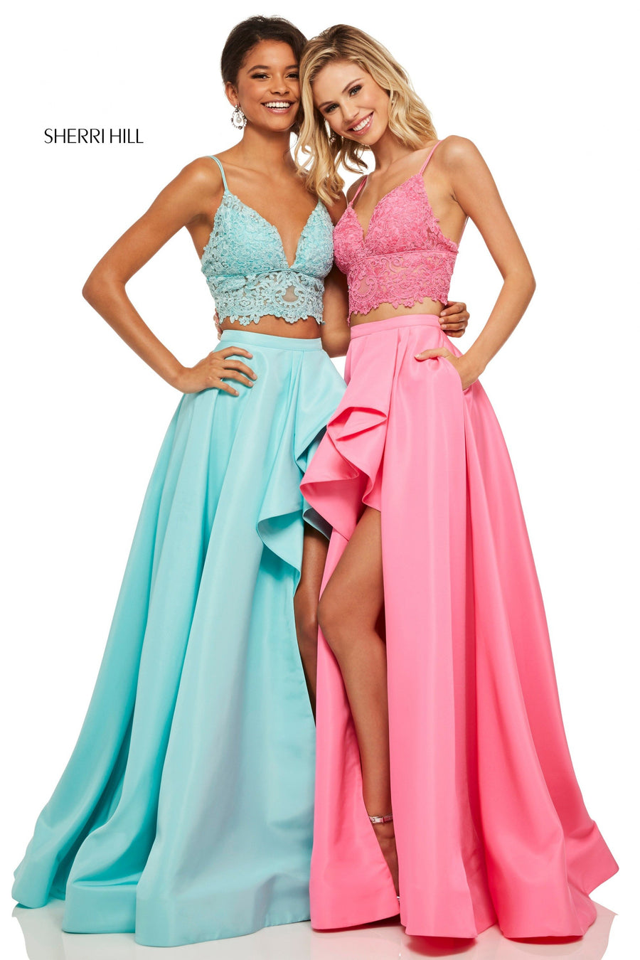Sherri Hill style 52754 in yellow, Two-Piece Taffeta Ballgown