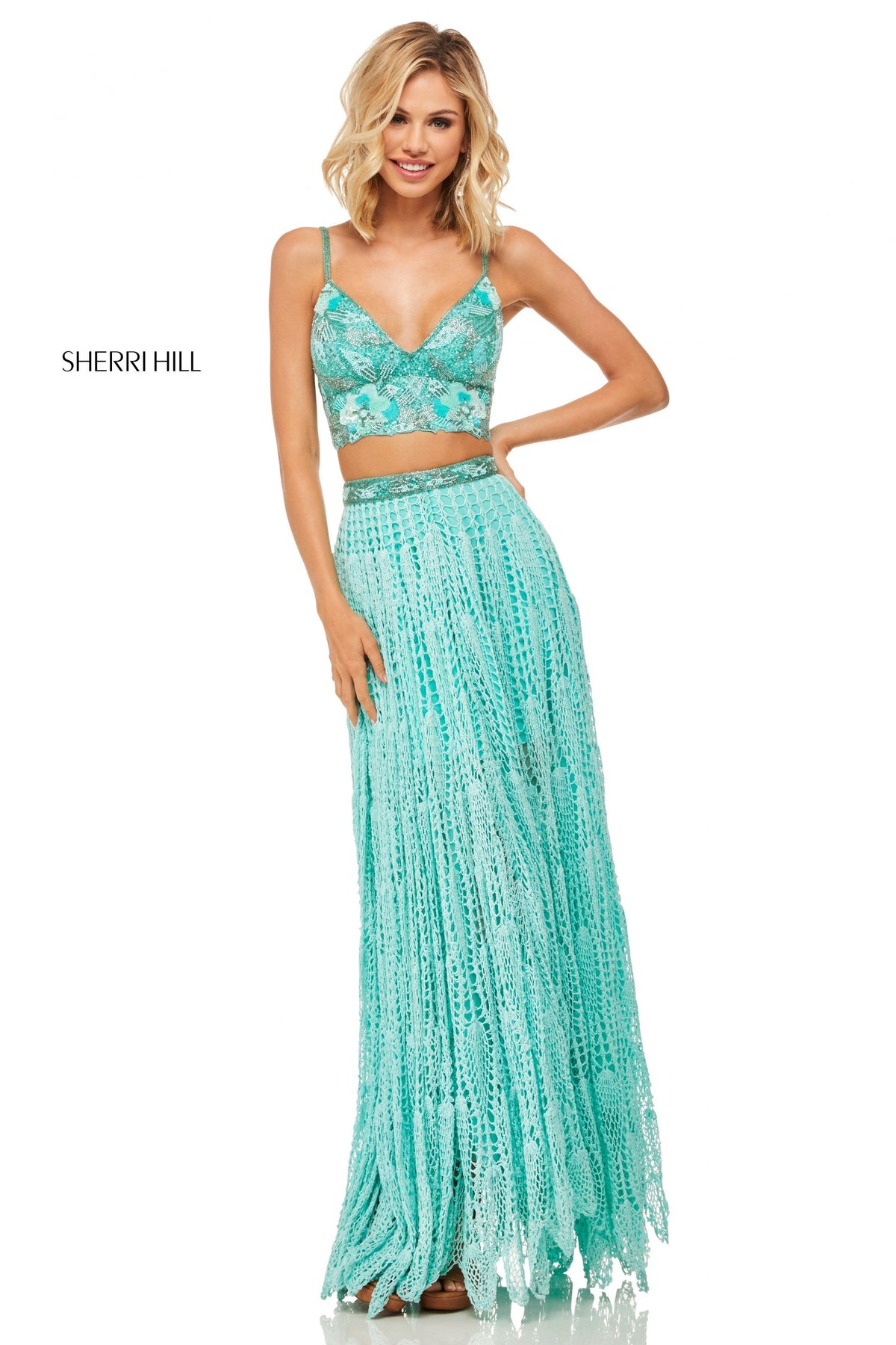 Sherri Hill 52914 two-piece crochet dress