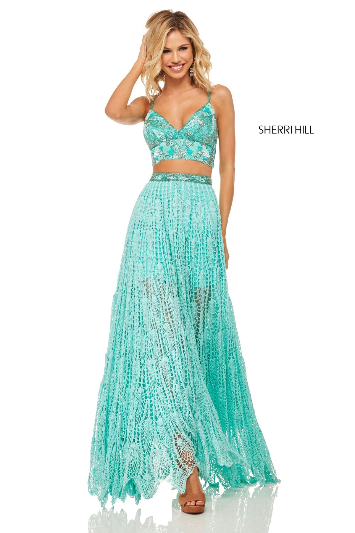 Sherri Hill 52914 two-piece crochet dress