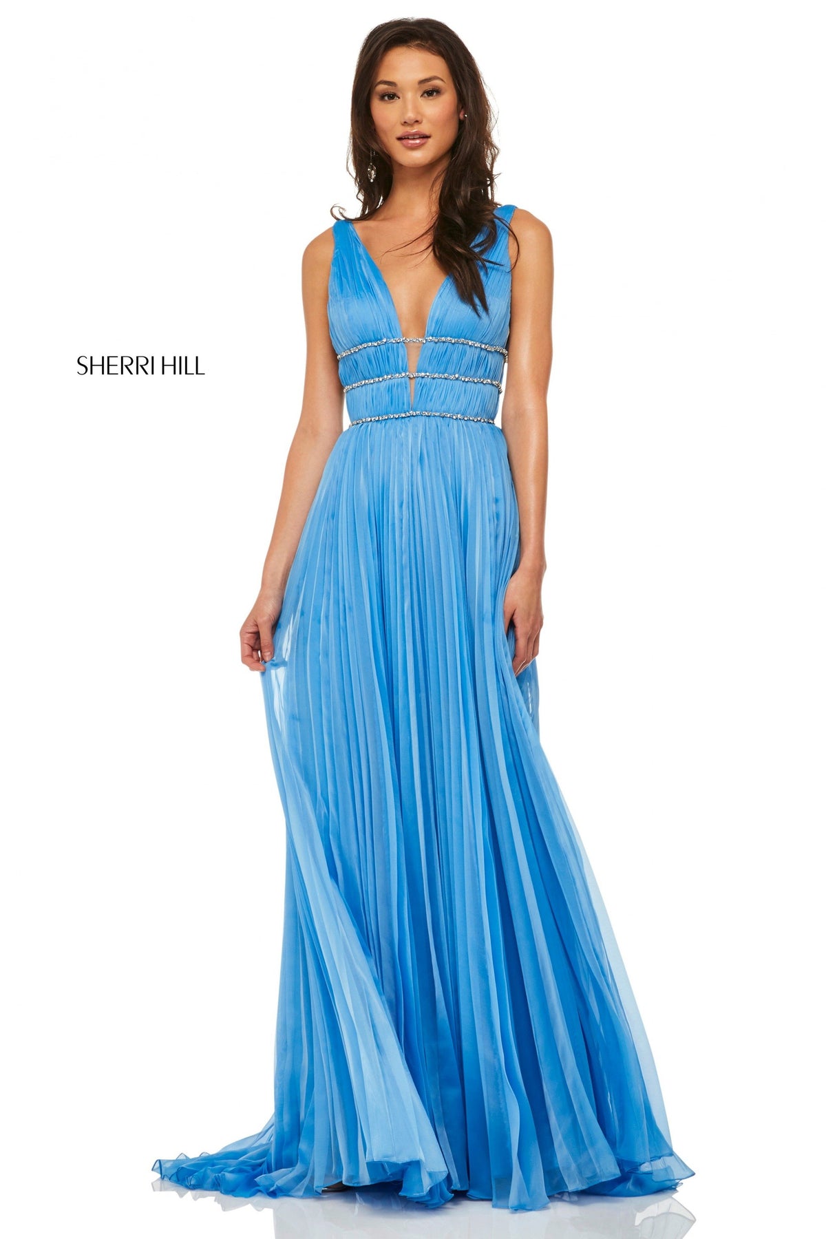 Sherri Hill 52593 chiffon grecian style gown in periwinkle