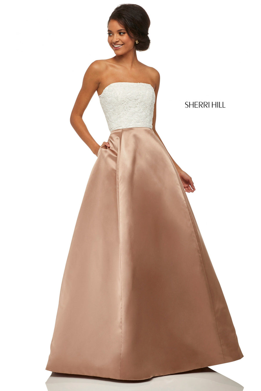 Sherri Hill style 52774 in black/ivory, A-Line Dress