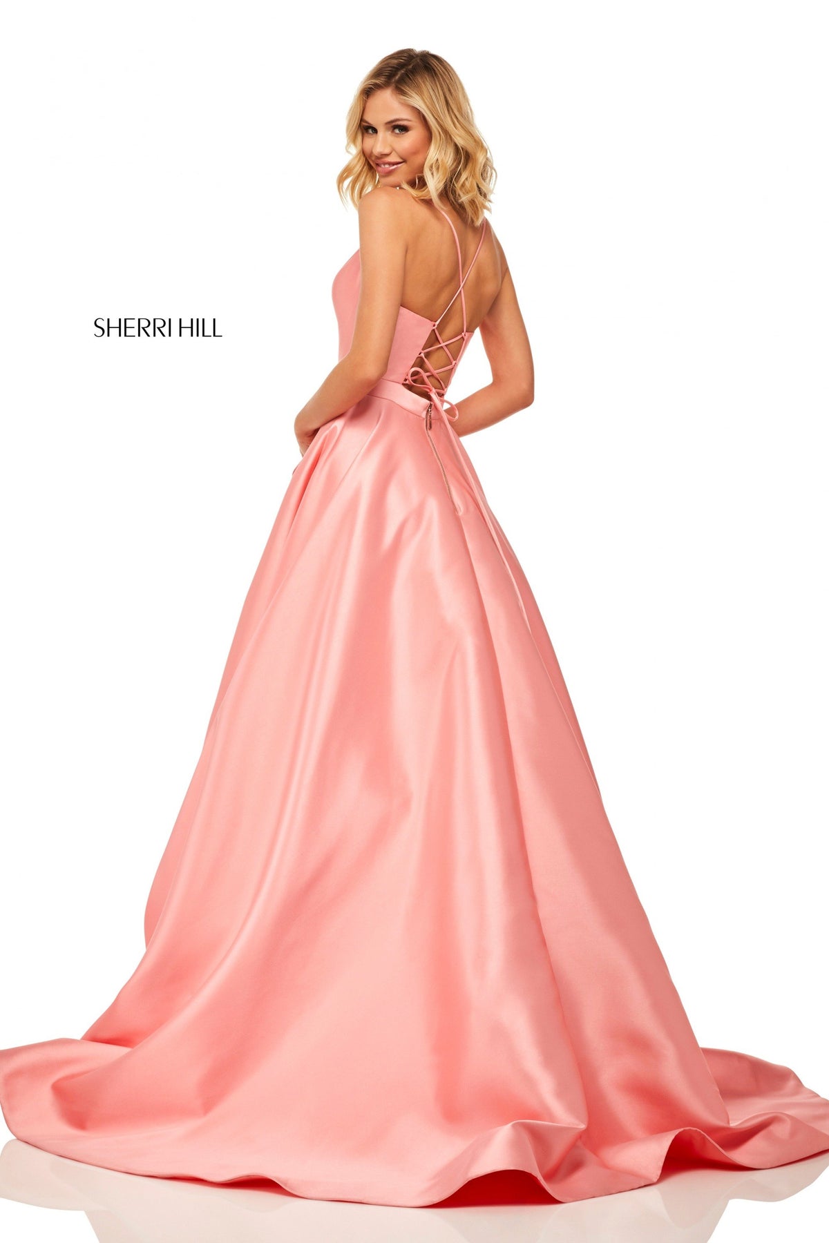 Sherri Hill 52821 satin V-neck ball gown