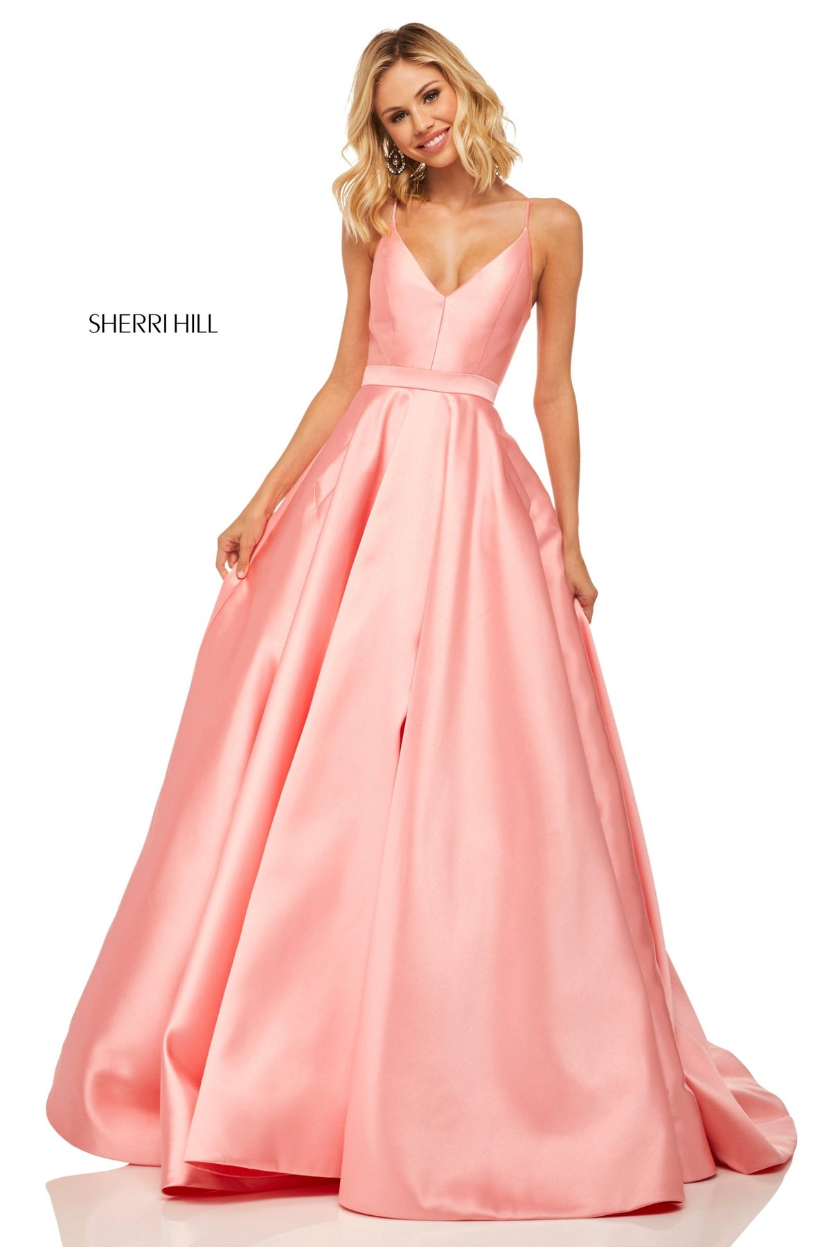 Sherri Hill 52821 satin V-neck ball gown