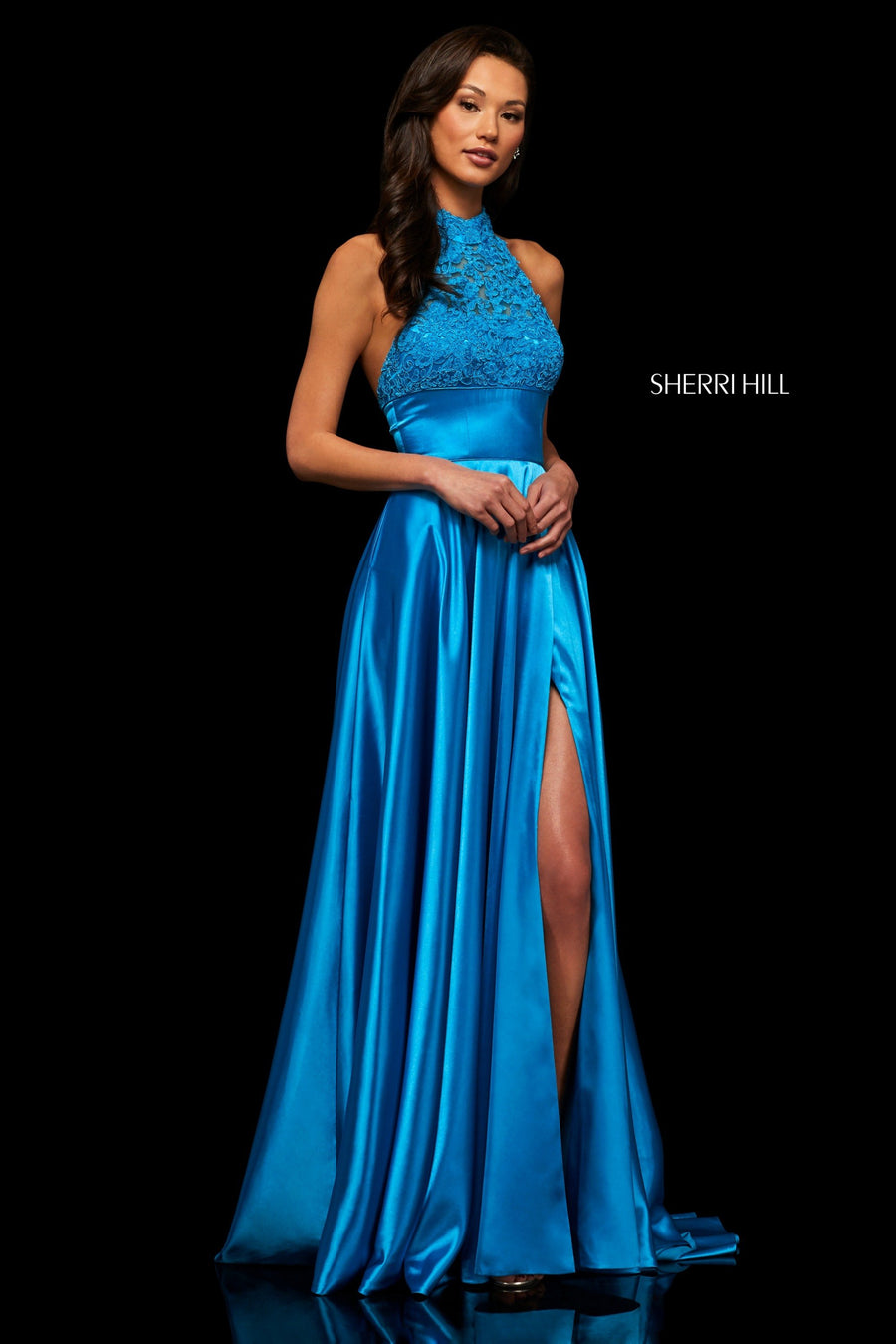 Sherri Hill style 52492 in teal, Silk Charmeuse Gown