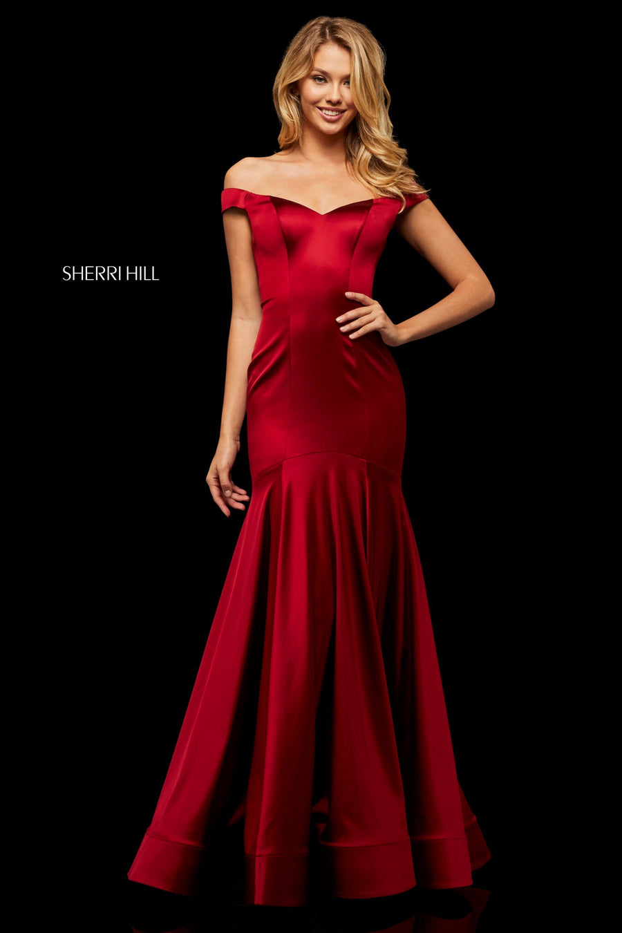 Sherri Hill style 52885 in emerald, Stretch Satin Mermaid Gown