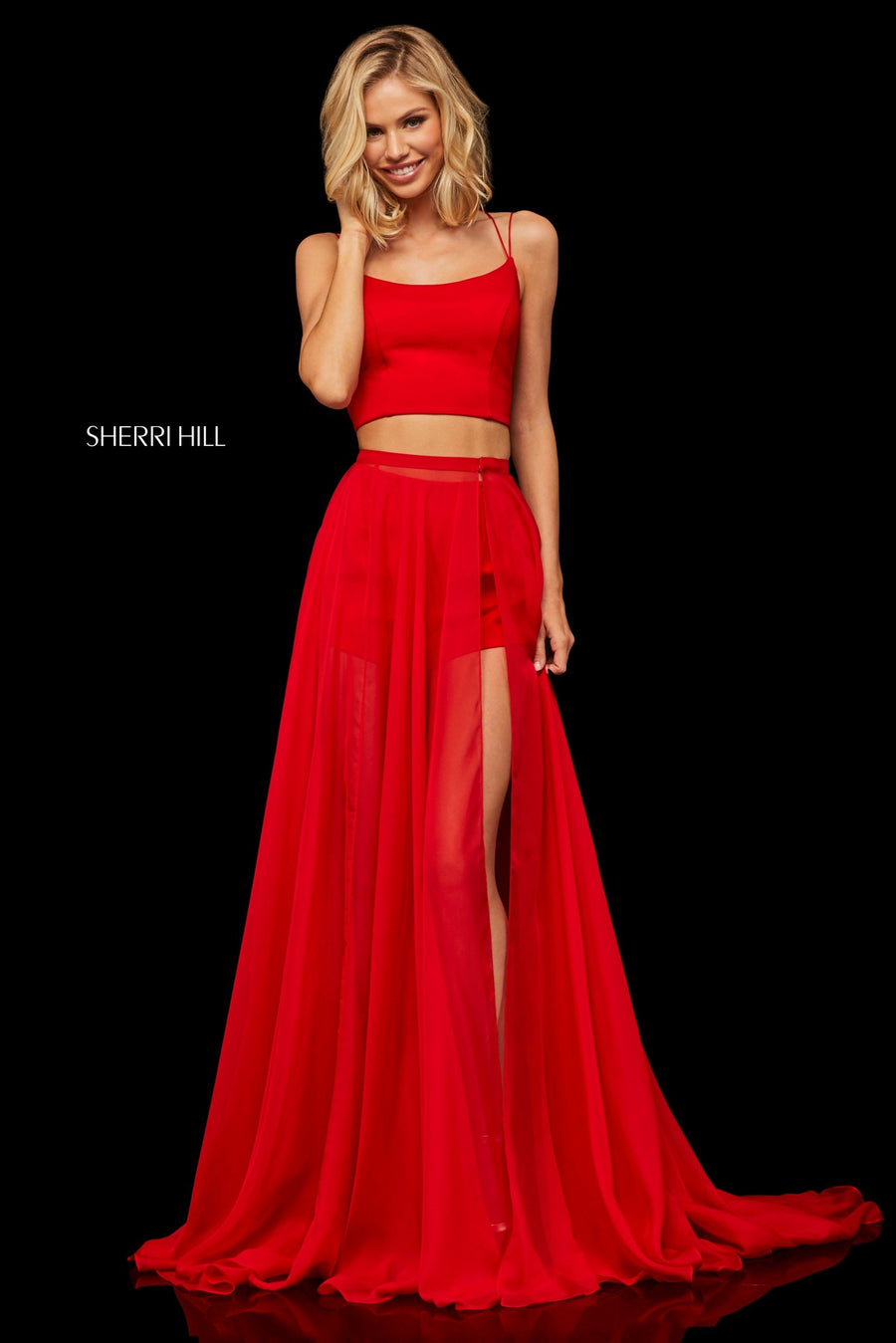 Sherri Hill style 52918 in black, Two-Piece, Top with Lace Up Back