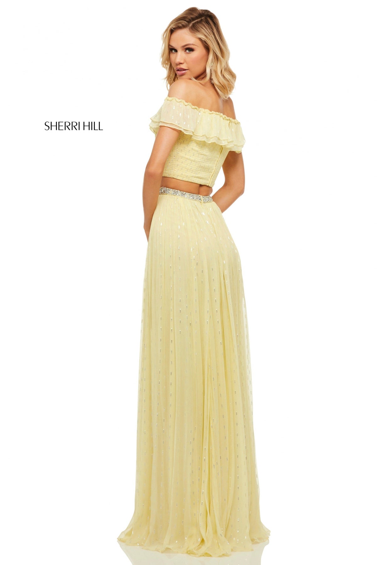 Sherri Hill 52800 two-piece, smocked off-the-shoulder top
