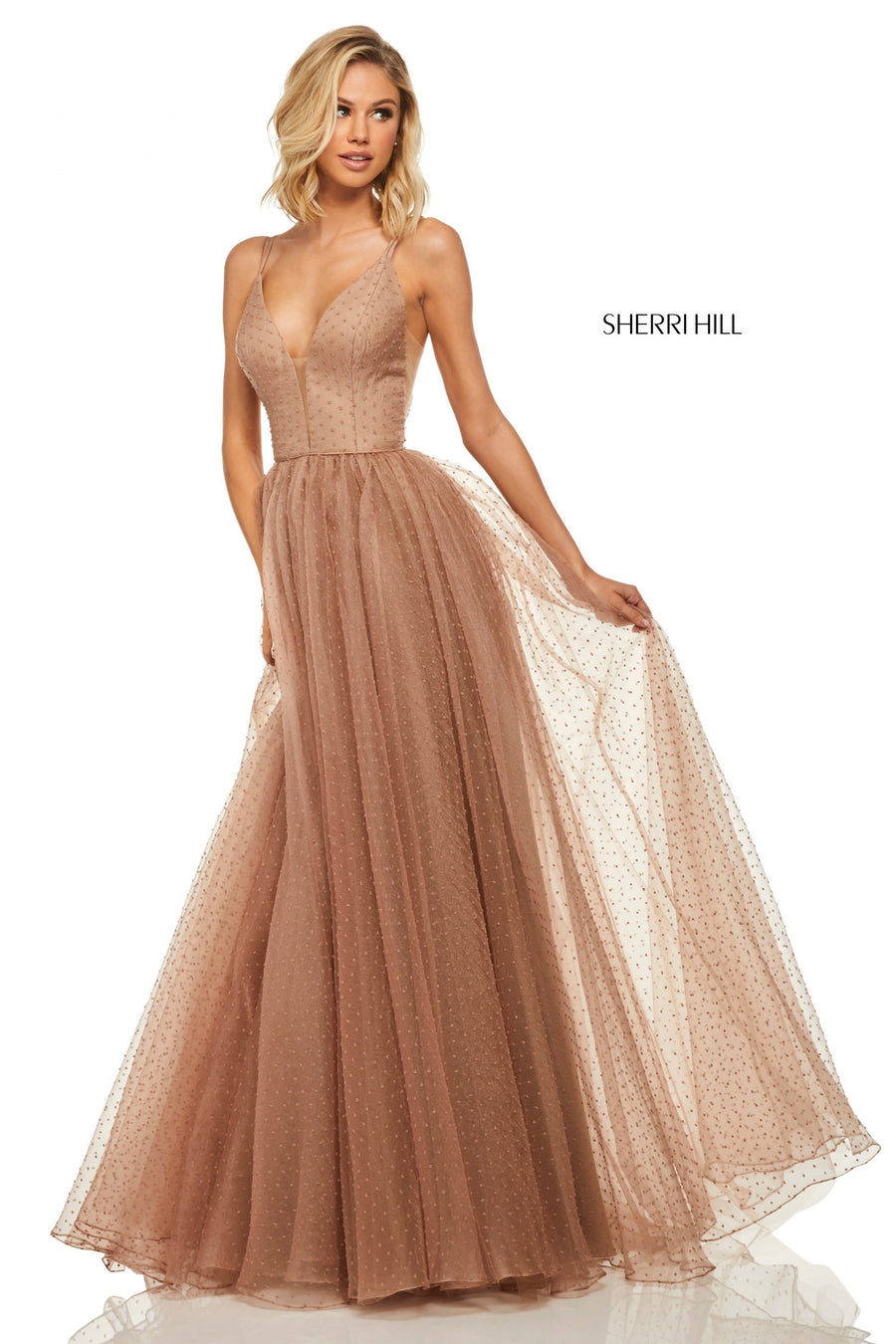 Sherri Hill style 52812 in light blue, Point Desprit A-Line Gown