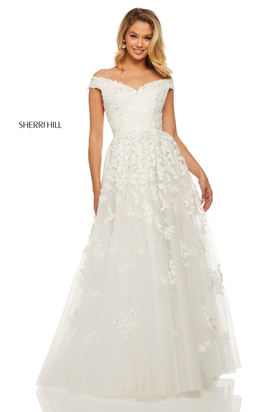 Sherri Hill style 52879 in ivory, Lace Ball Gown