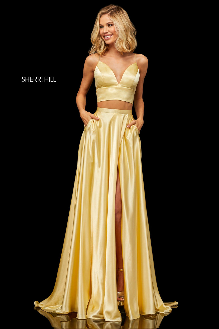 Sherri Hill style 52488 in turquoise, Silk Charmeuse Two-Piece Gown