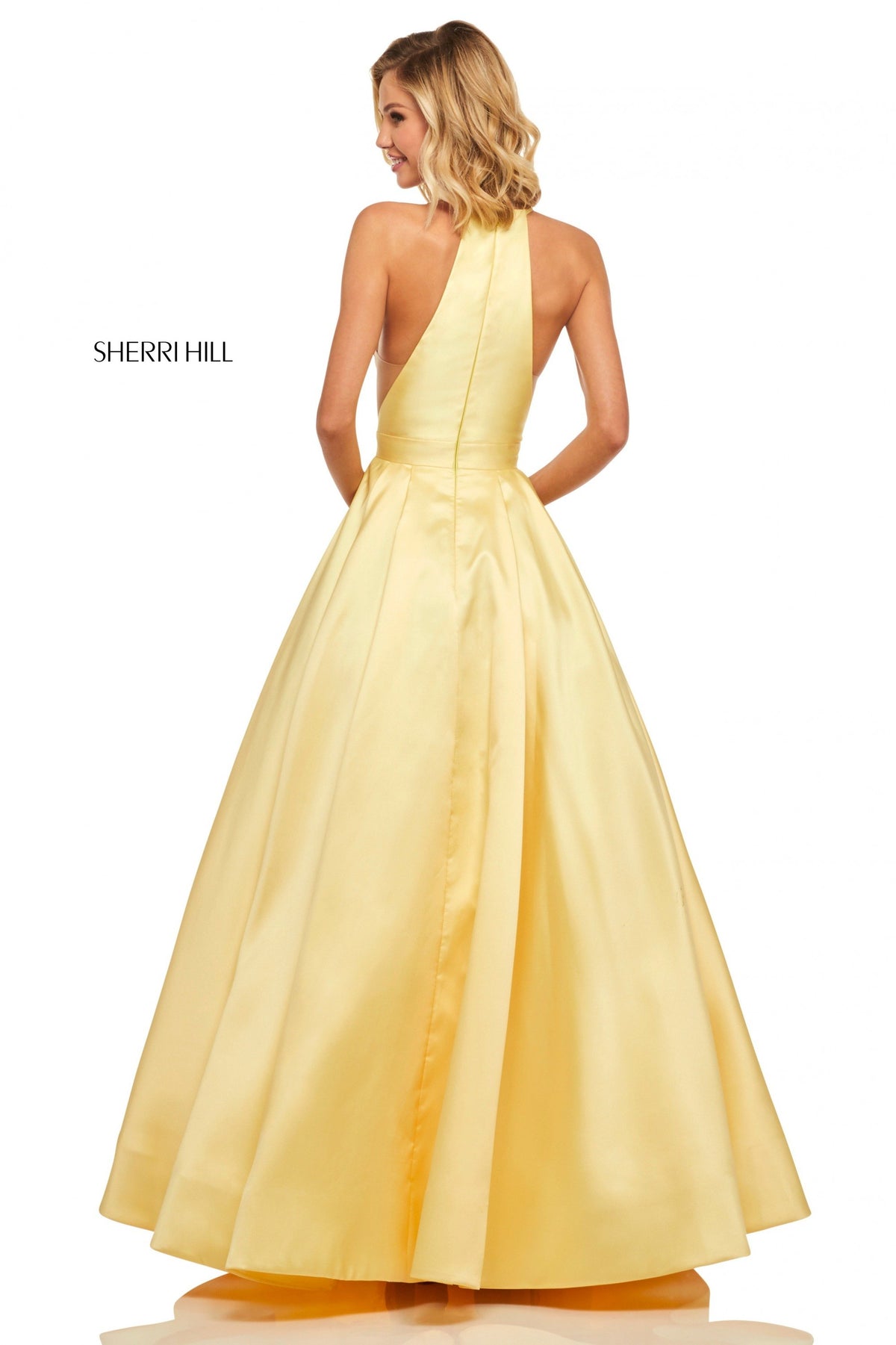 Sherri Hill 52583 high neck mikado A-line skirt pockets