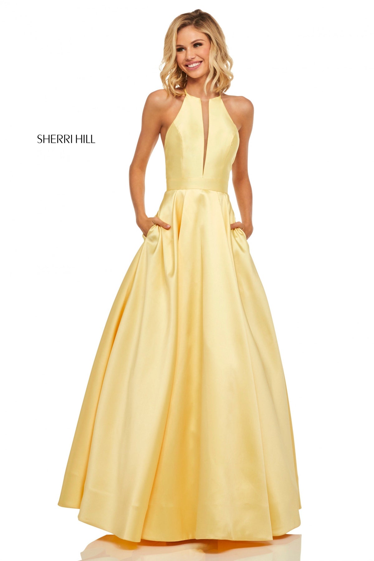 Sherri Hill 52583 high neck mikado A-line skirt pockets