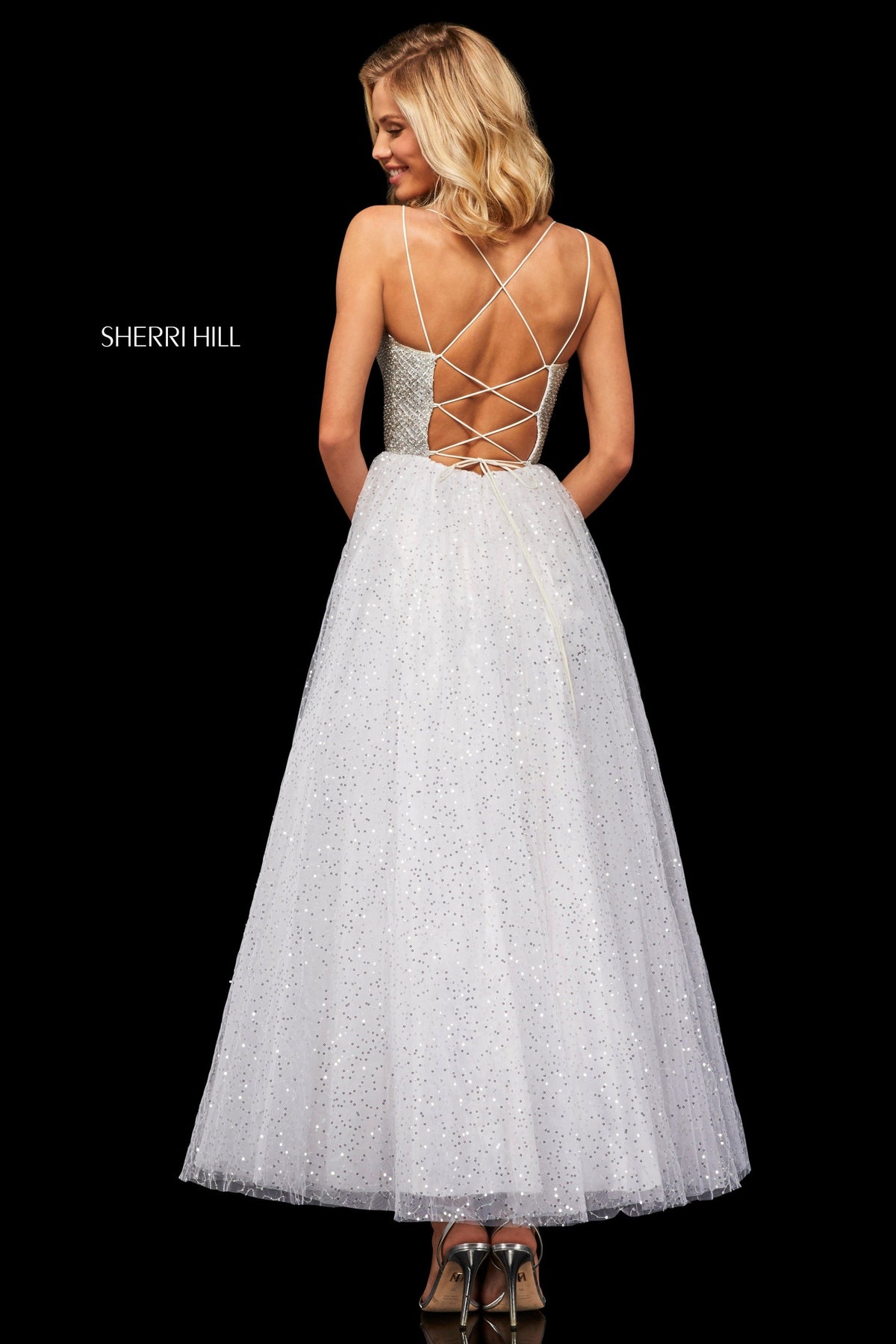 Sherri Hill 52942 tea length A-line sequin tulle skirt