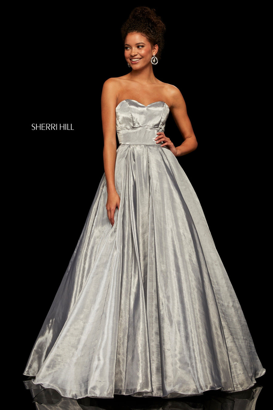 Sherri Hill style 52499 in silver, Metallic Organza Ball Gown