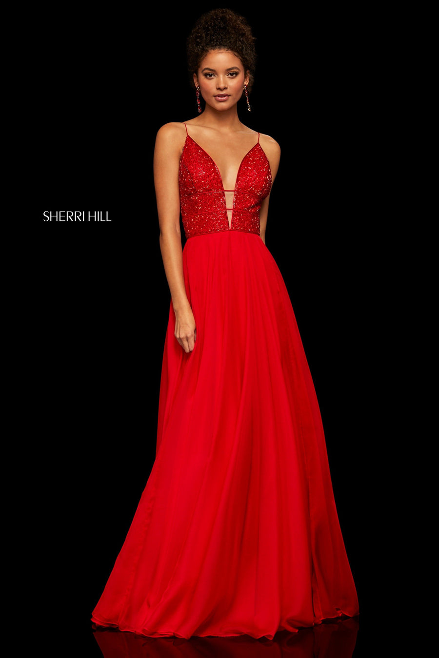 Sherri Hill style 52589 in nude, Chiffon A-Line Gown