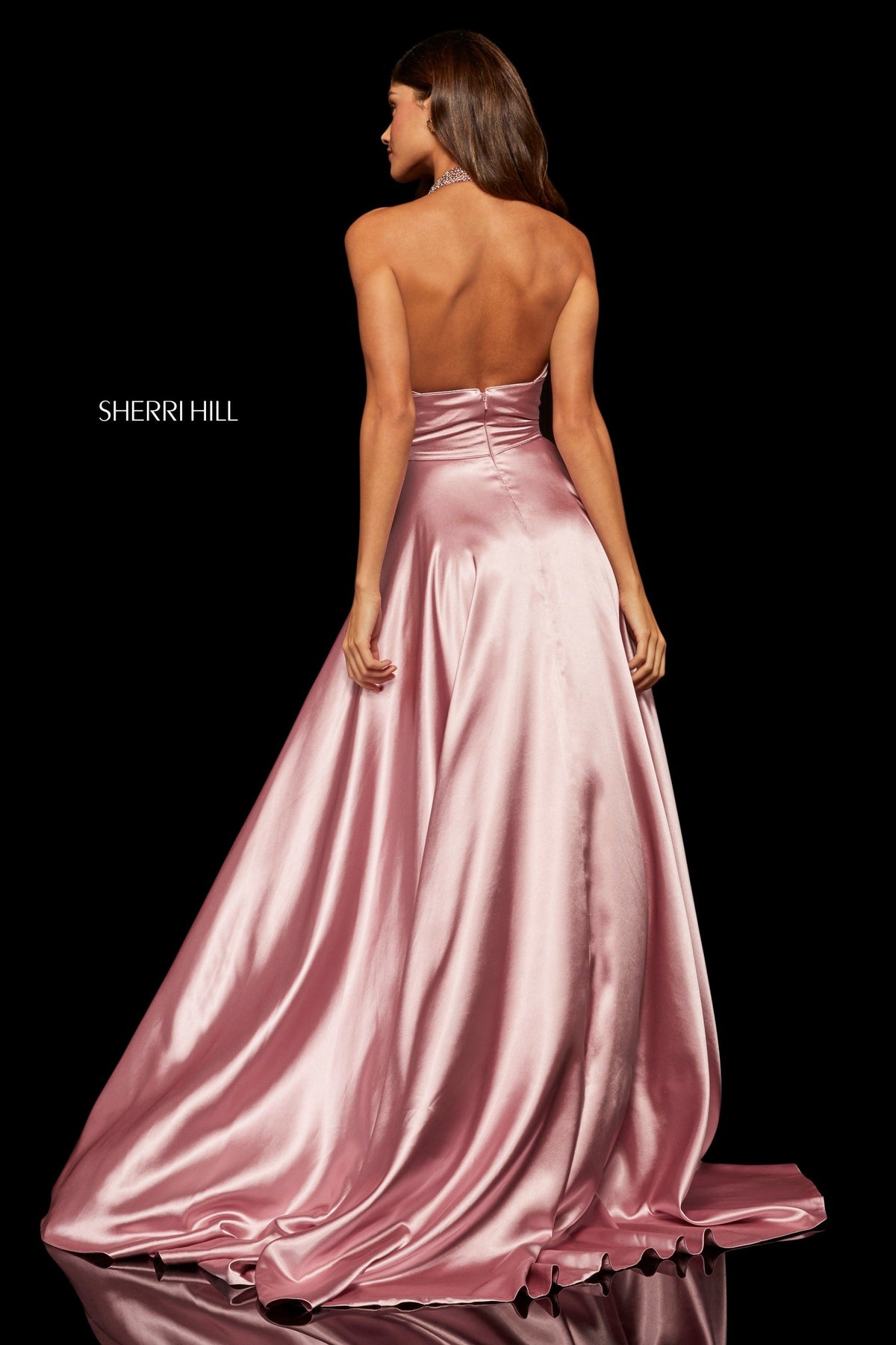 Sherri Hill 52920 satin high-neck halter top gown