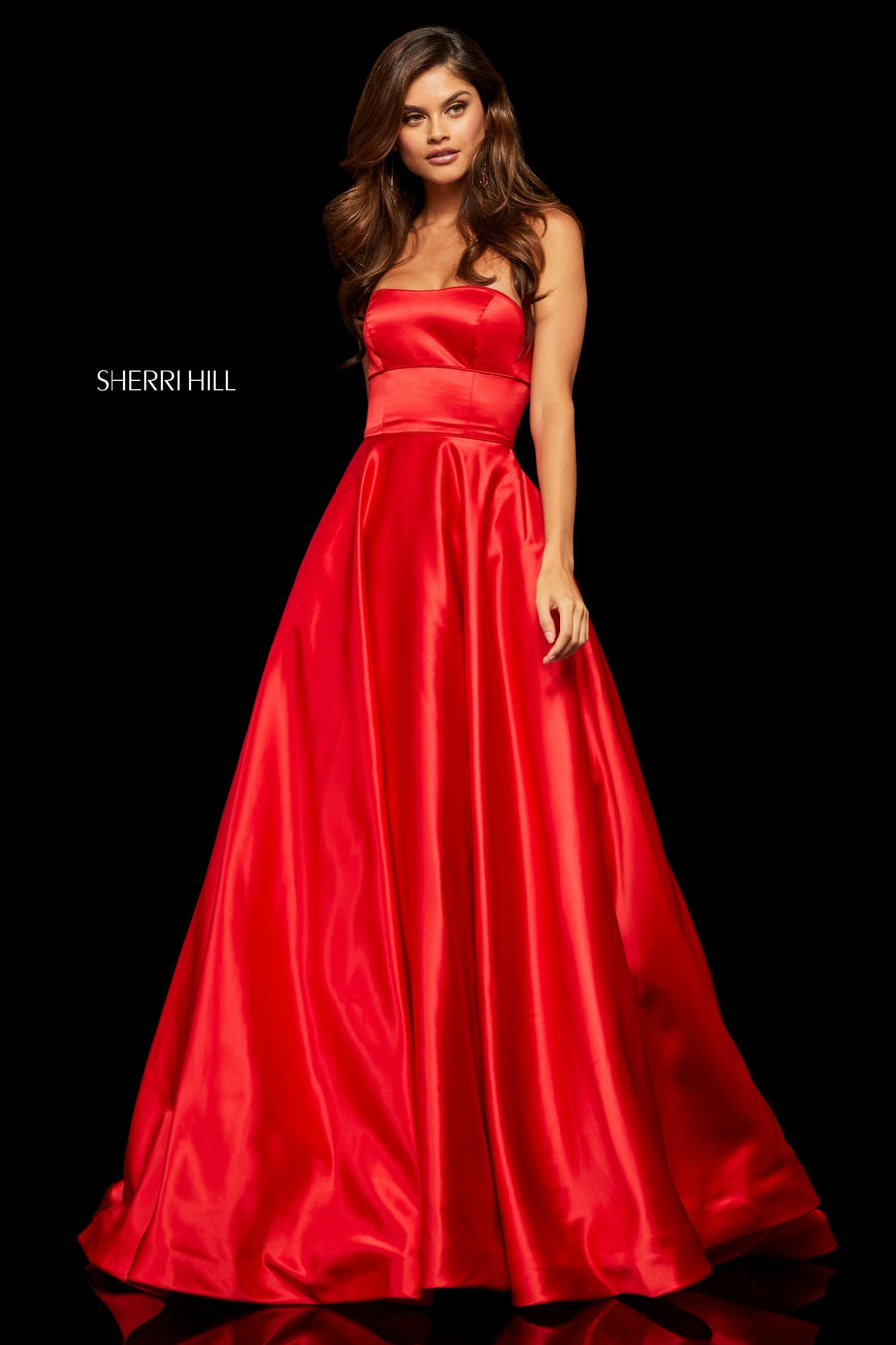 Sherri Hill style 52924 in fuchsia, Strapless Satin A-Line Gown