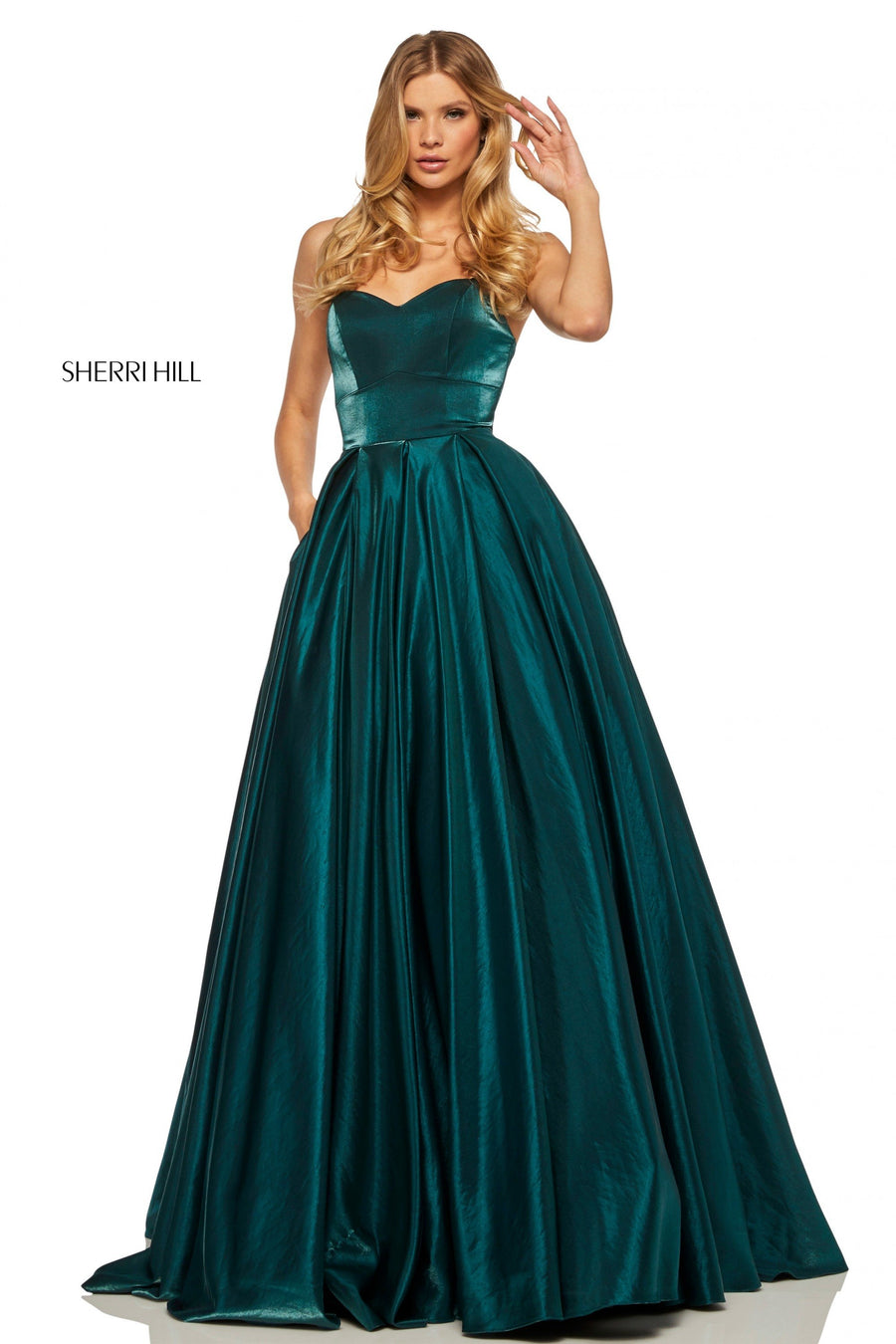 Sherri Hill style 52456 in teal, Cross Died Shimmer Ball Gown