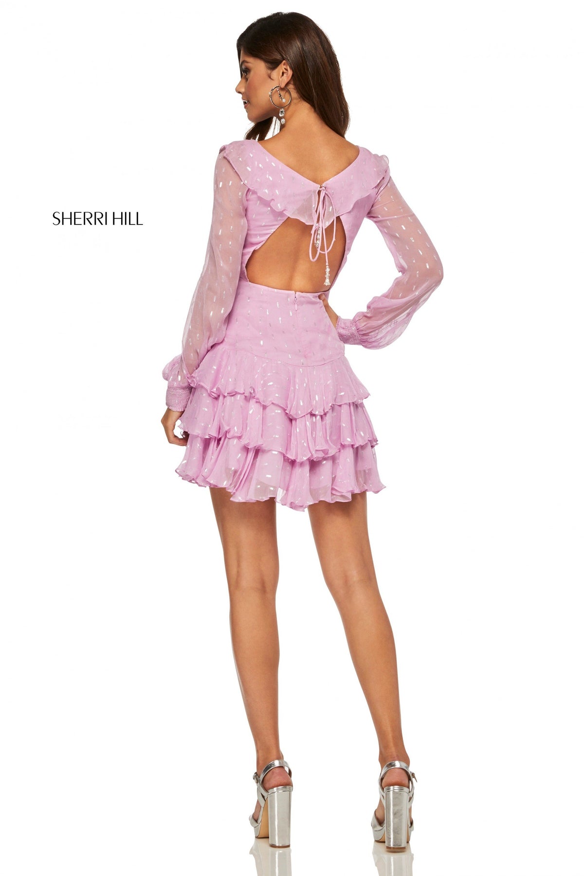 Sherri Hill 52937 short metallic print chiffon ruffle dress