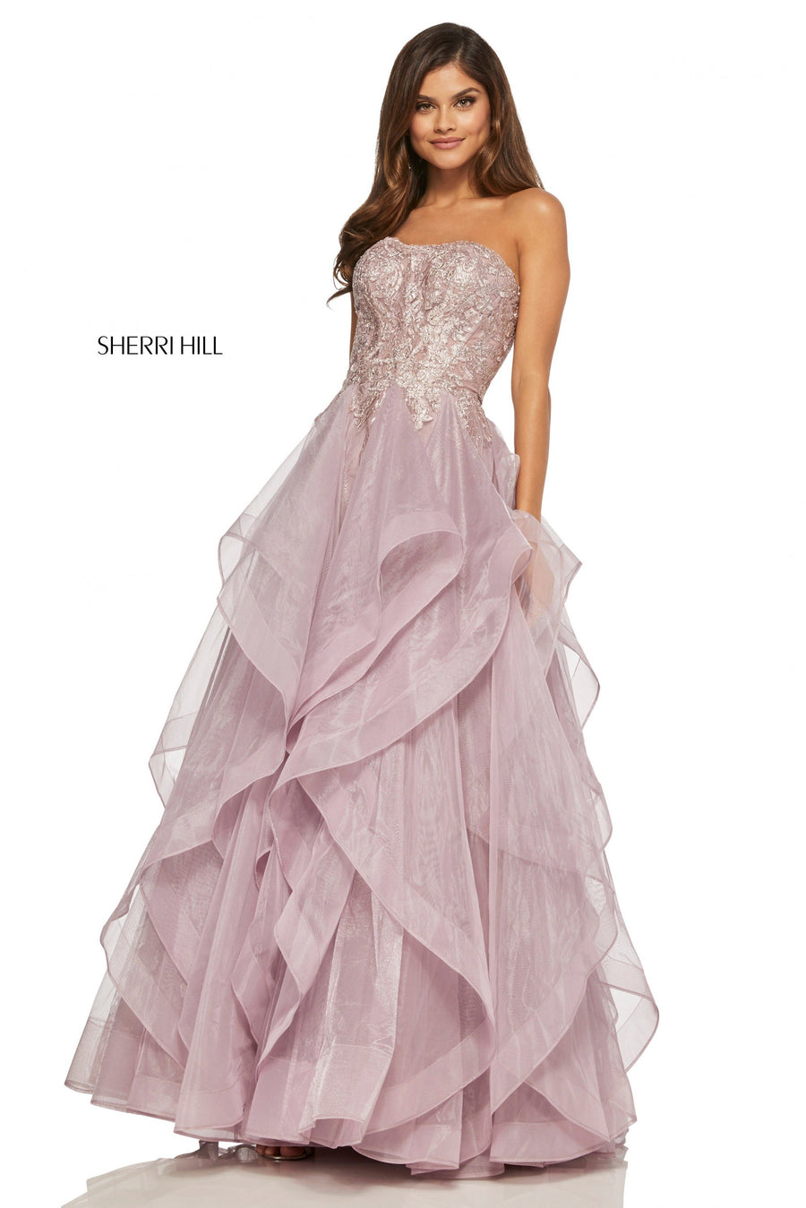 Sherri Hill style 52645 in light blue, Strapless Ball Gown
