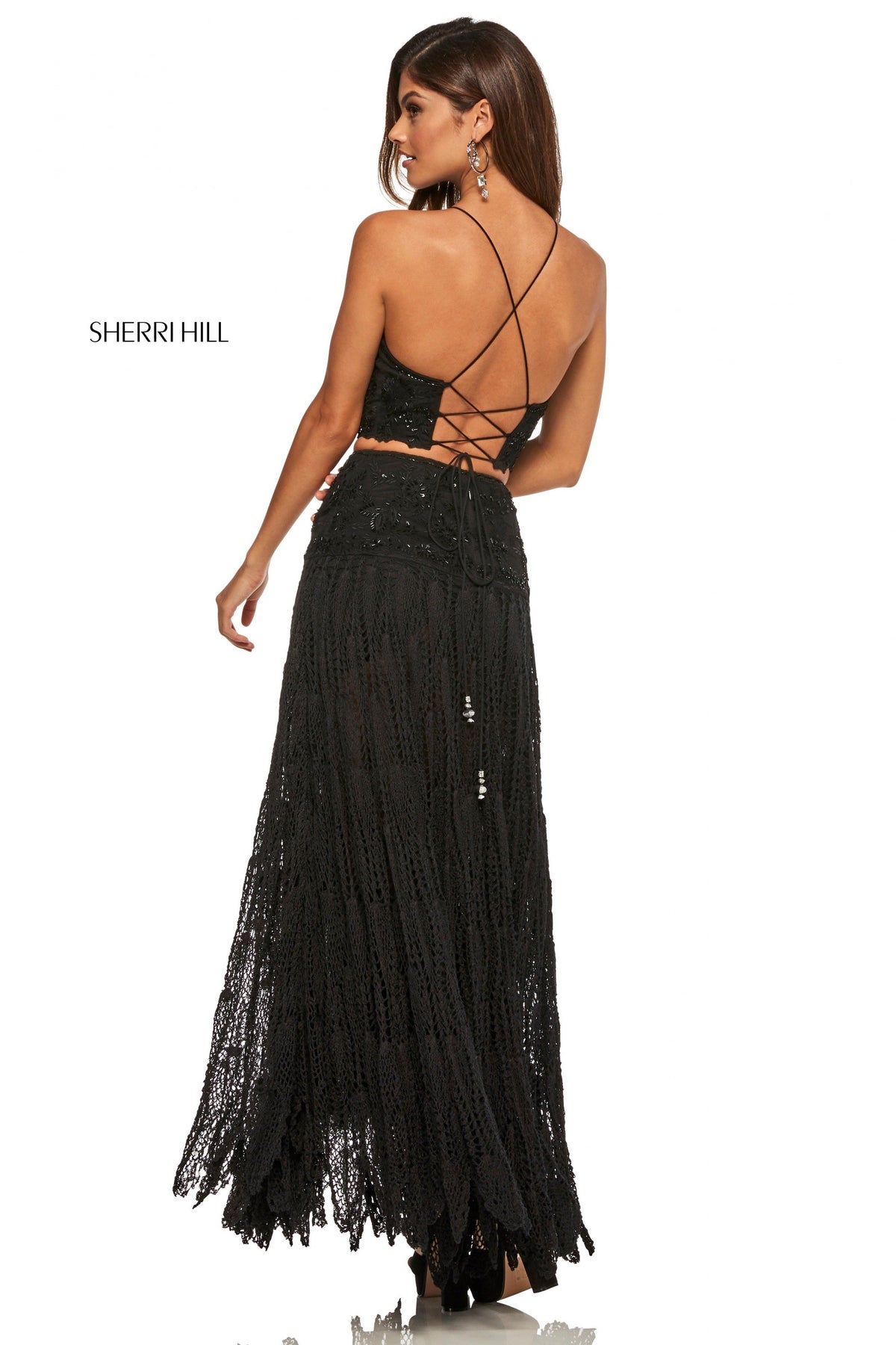 Sherri Hill 52671 two-piece hand crocheted skirt