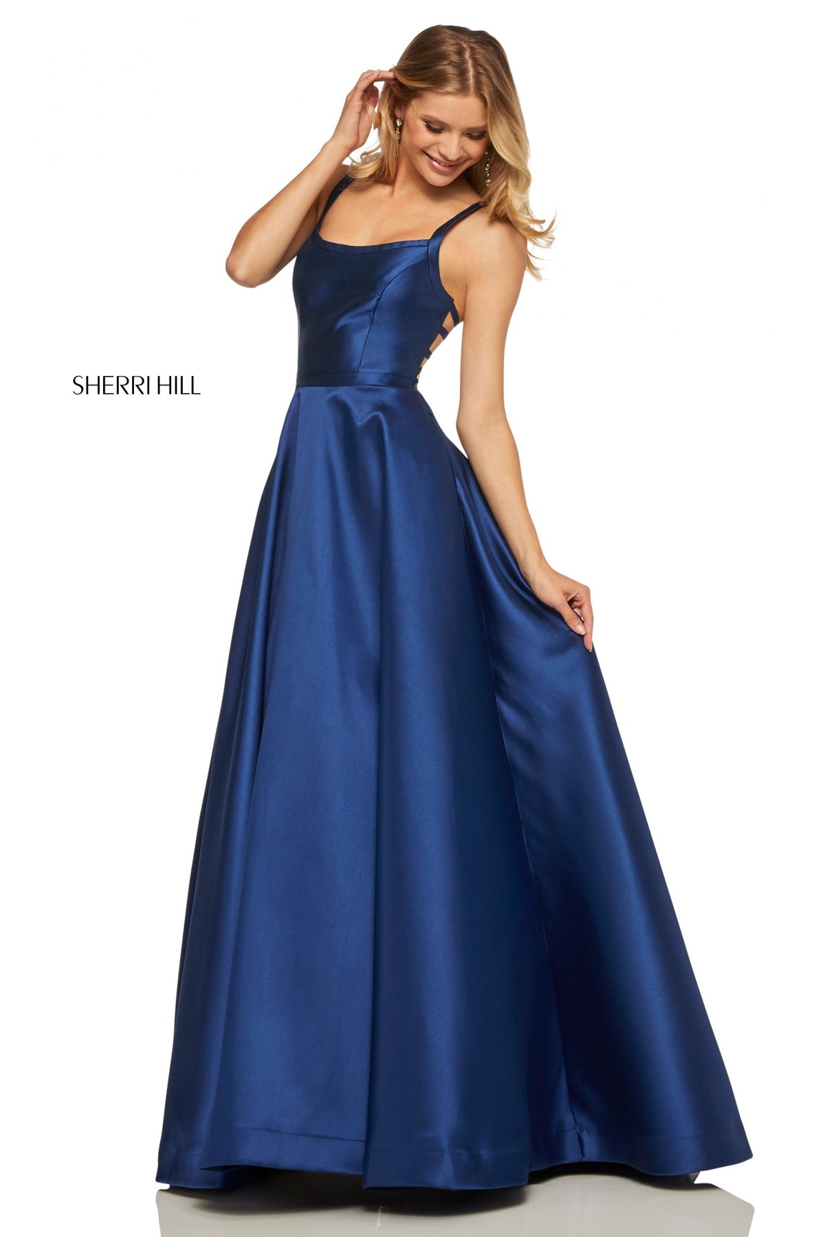 Sherri Hill 52715 satin A-line gown with pockets