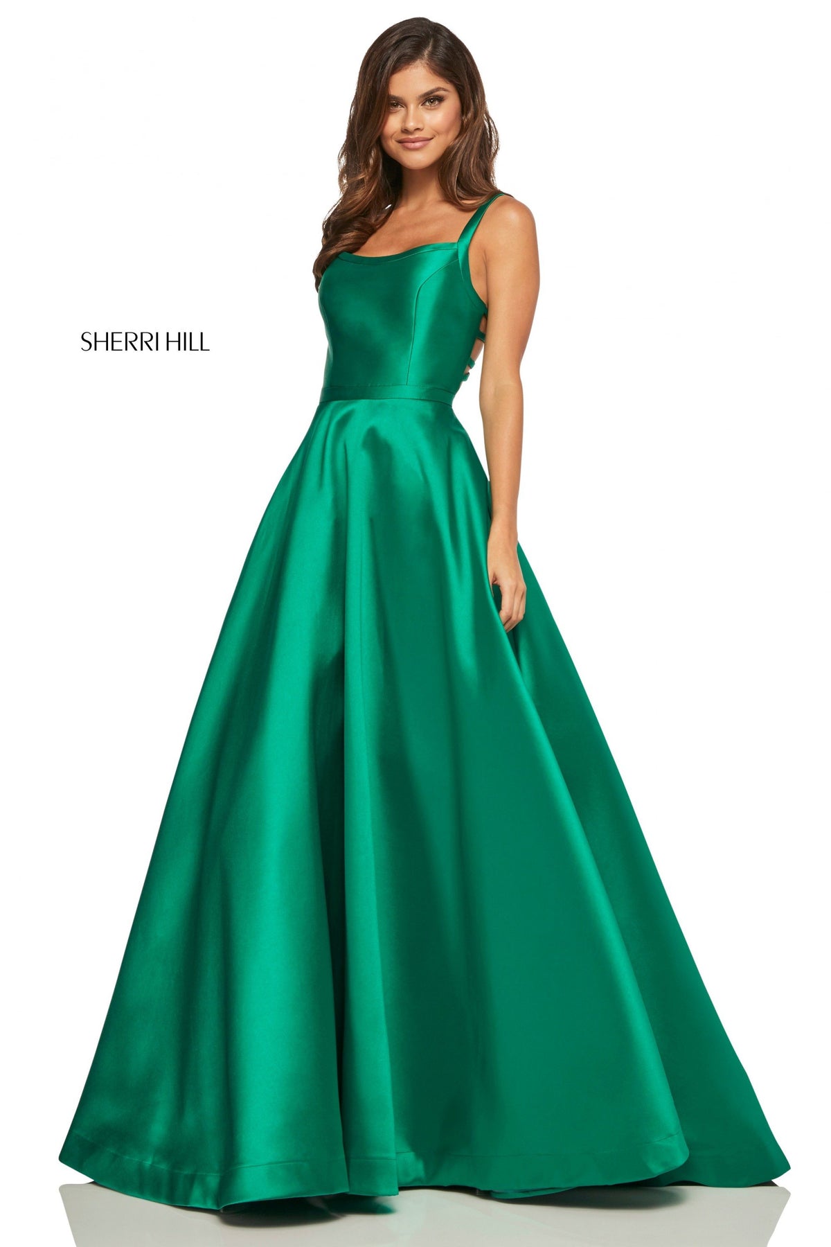 Sherri Hill 52715 satin A-line gown with pockets