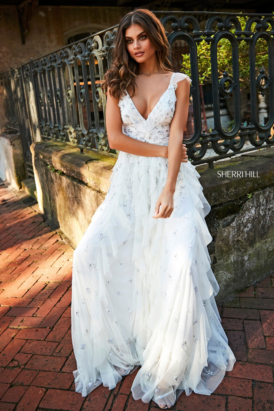 Sherri Hill style 52668 in multi, Ruffle Chiffon Dress