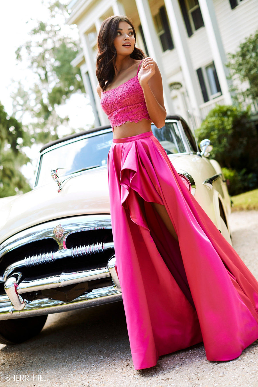Sherri Hill style 52623 in black/ivory, Two-Piece Lace Top with Lace Top