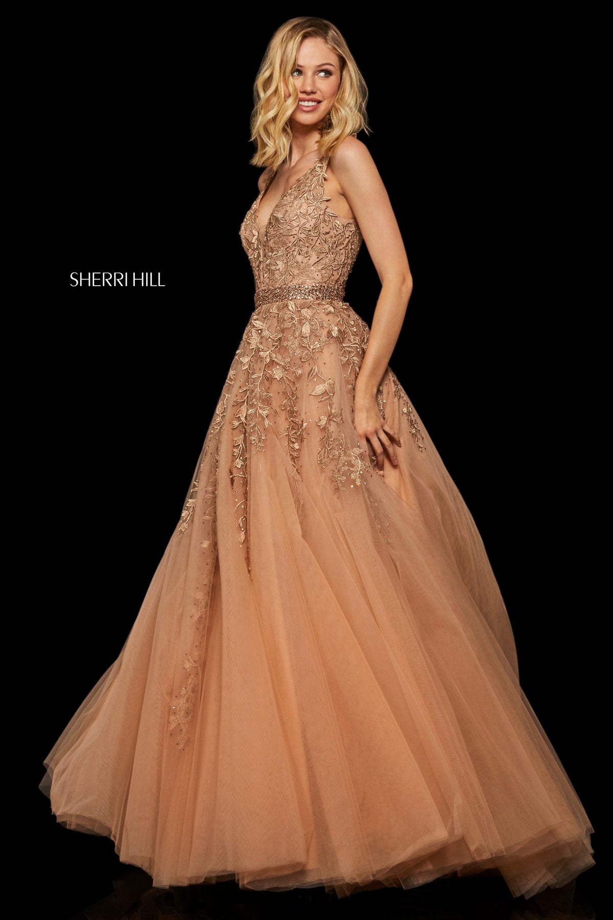 Sherri Hill 11335 lace bodice tulle ball gown