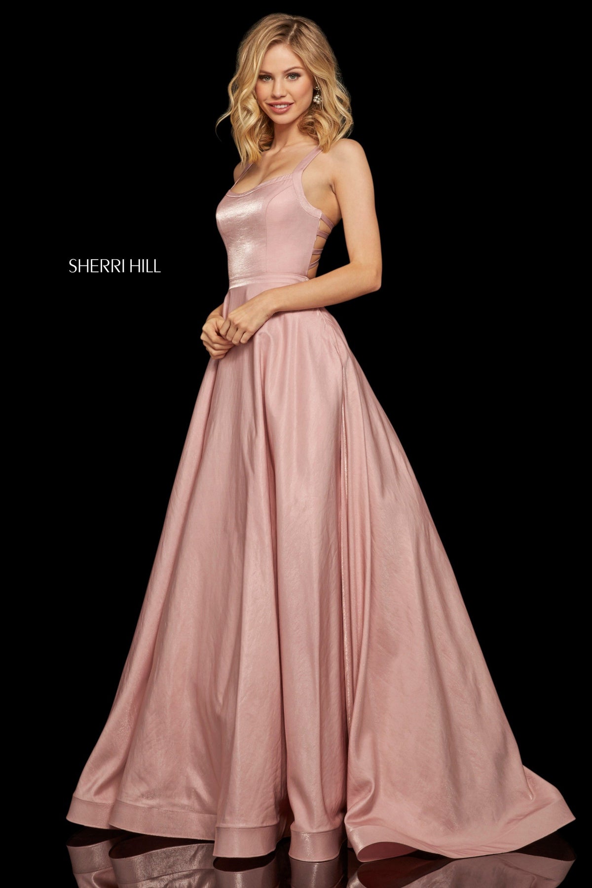 Sherri Hill 52457 cross dyed shimmer A-line gown in rose