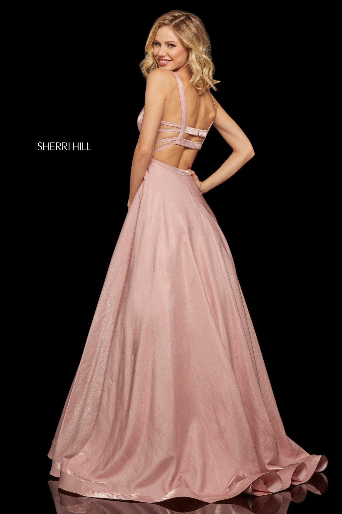 Sherri Hill 52457 cross dyed shimmer A-line gown