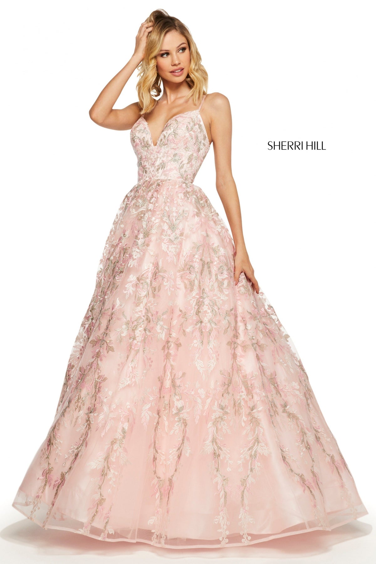 Sherri Hill 52759 embroidered ball gown in pink