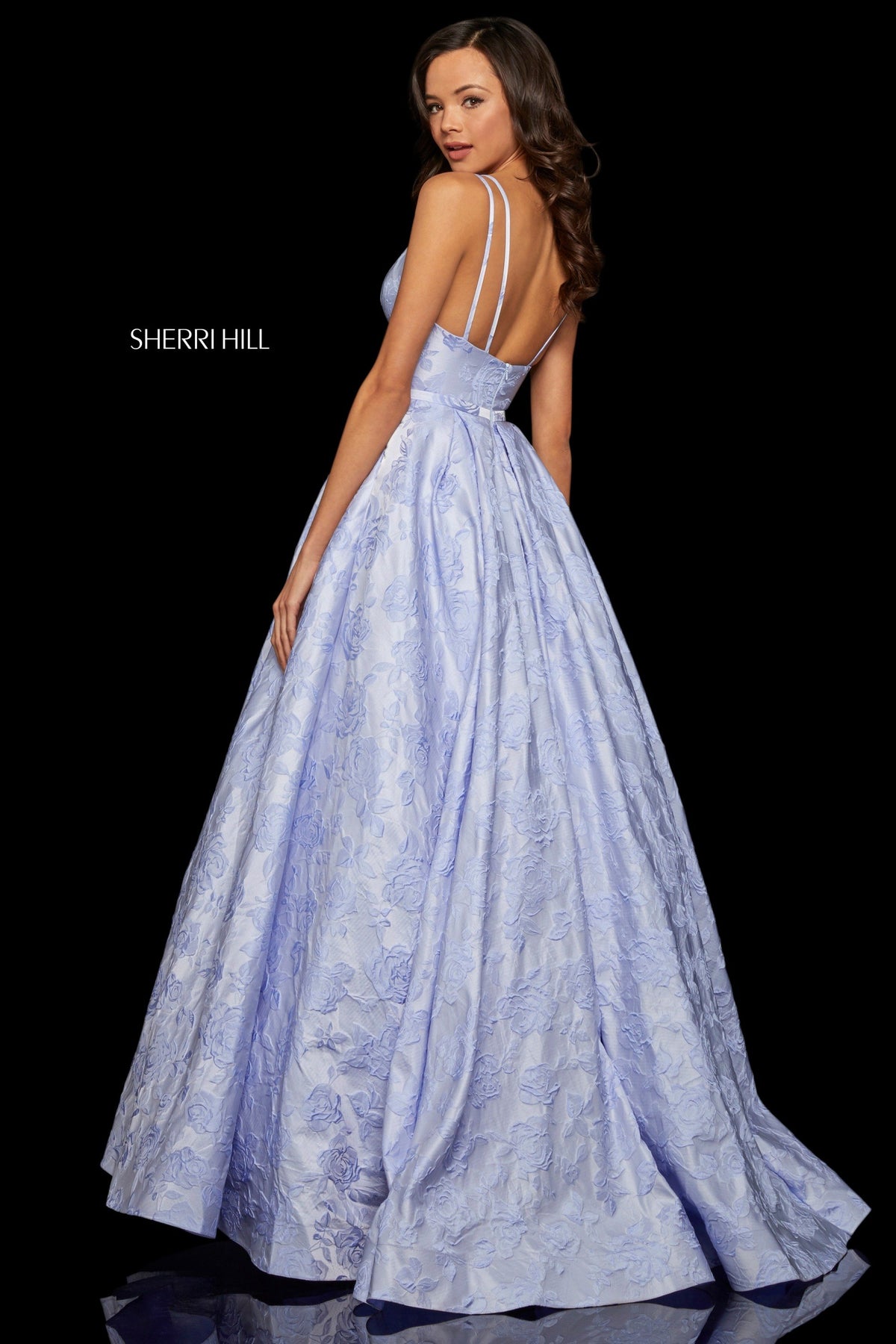 Sherri Hill 52953 brocade A-line gown in periwinkle