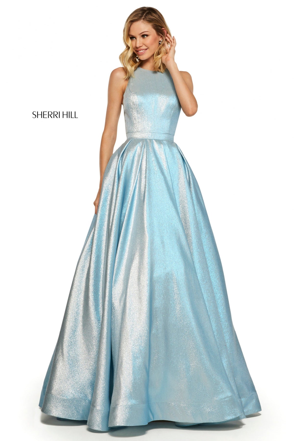 Sherri Hill 52957 glitter ball gown with high neckline