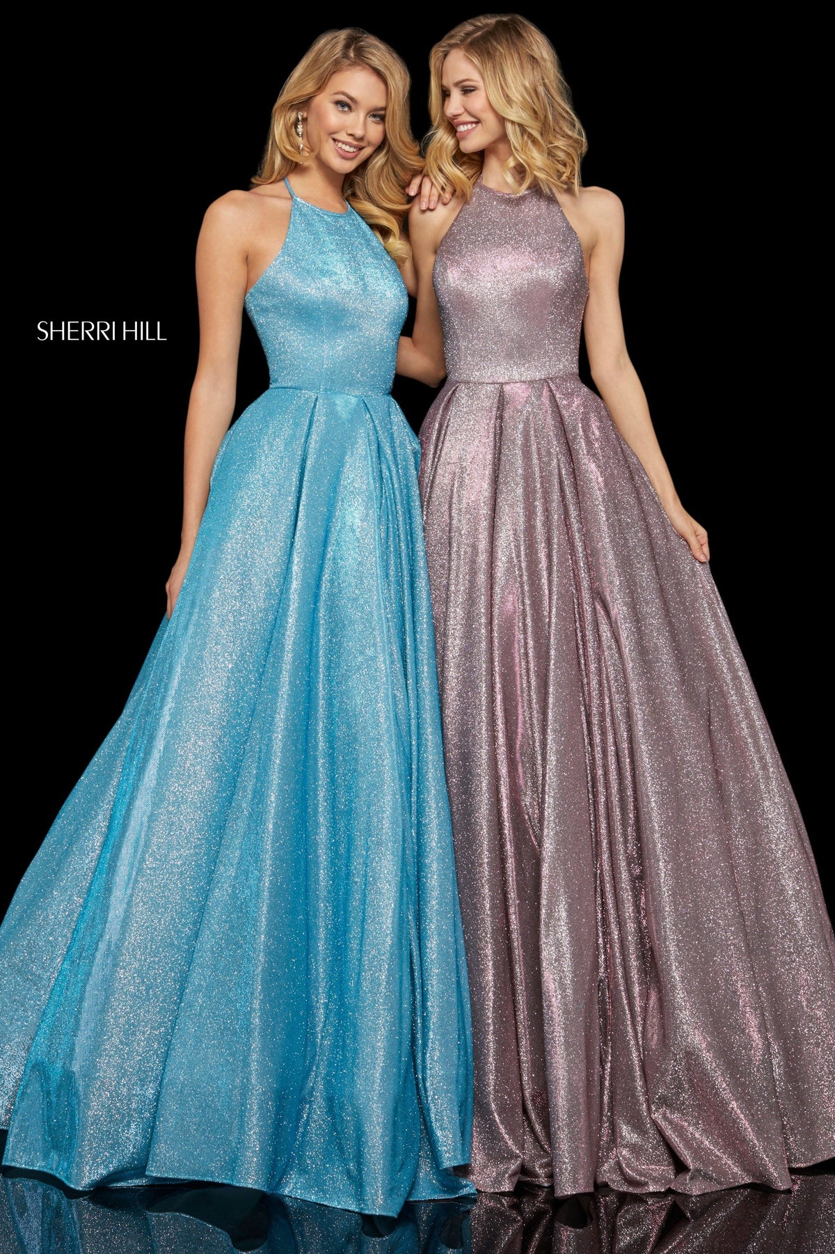 Sherri Hill 52964 glitter ball gown in fuchsia/silver