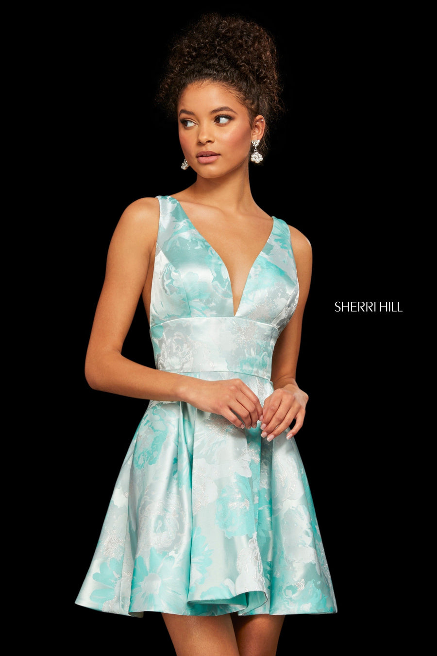 Sherri Hill style 53078 in mint, Brocade A-Line Cocktail Dress