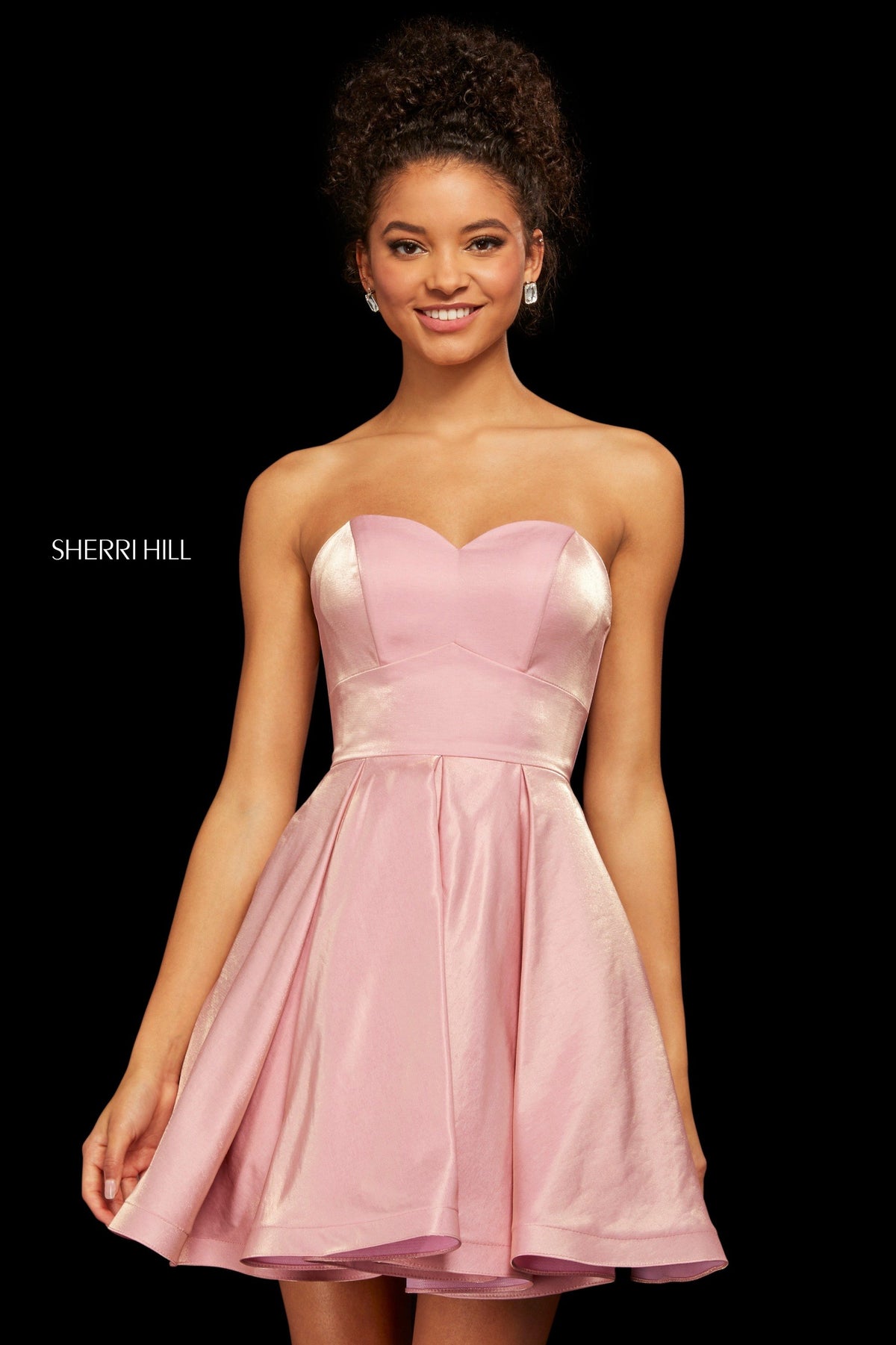 Sherri Hill 53107 satin back shimmer A-line cocktail dress in rose