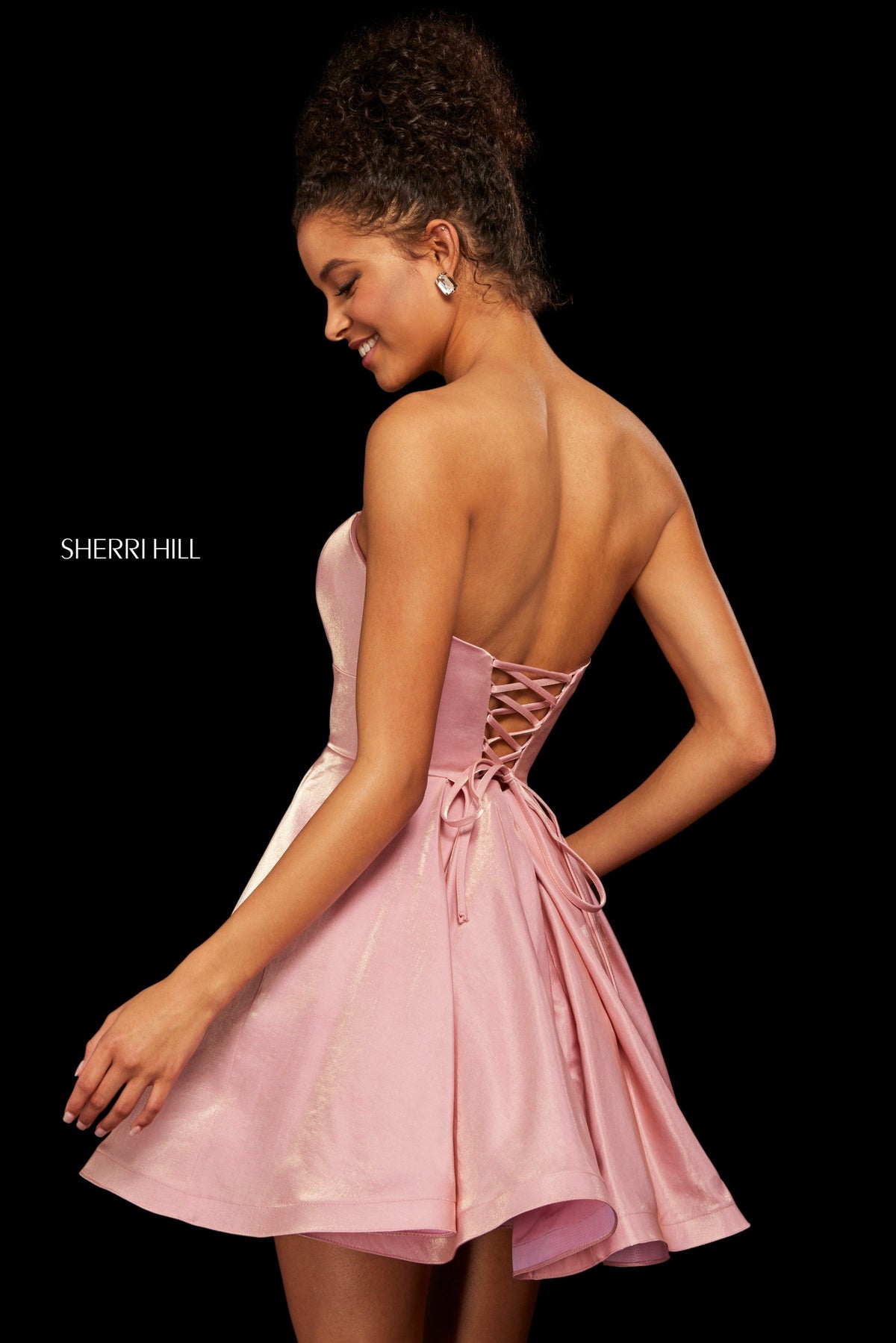 Sherri Hill 53107 satin back shimmer A-line cocktail dress
