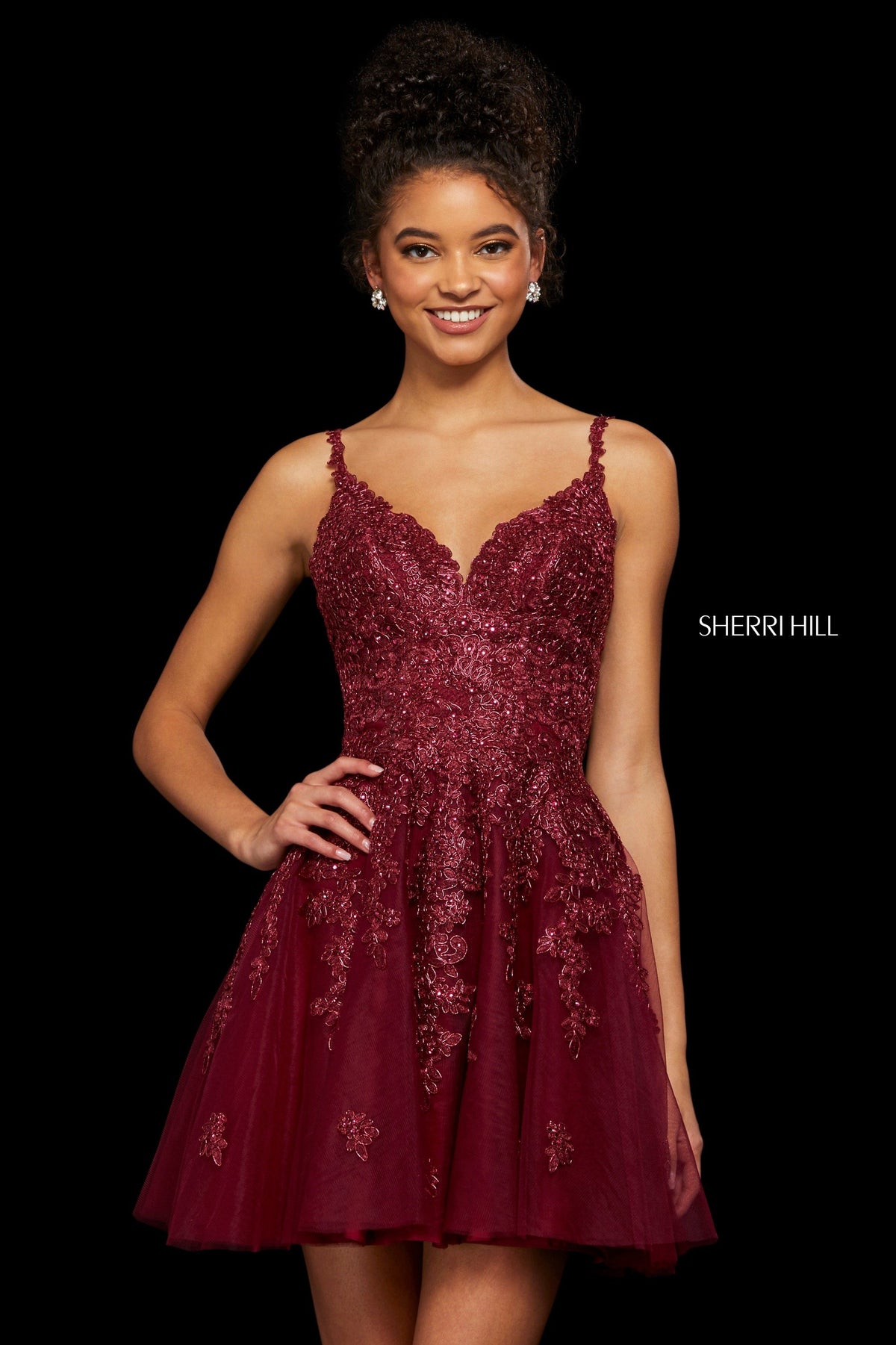 Sherri Hill 53098 lace and tulle A-line cocktail dress