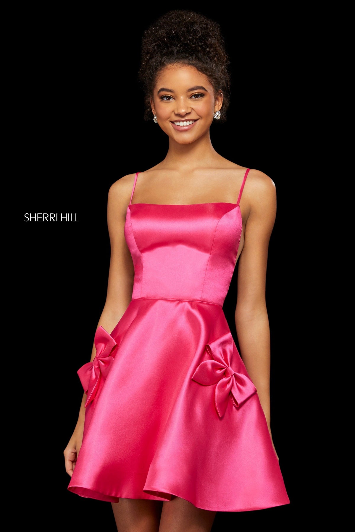 Sherri Hill 53105 short satin A-line dress in fuchsia