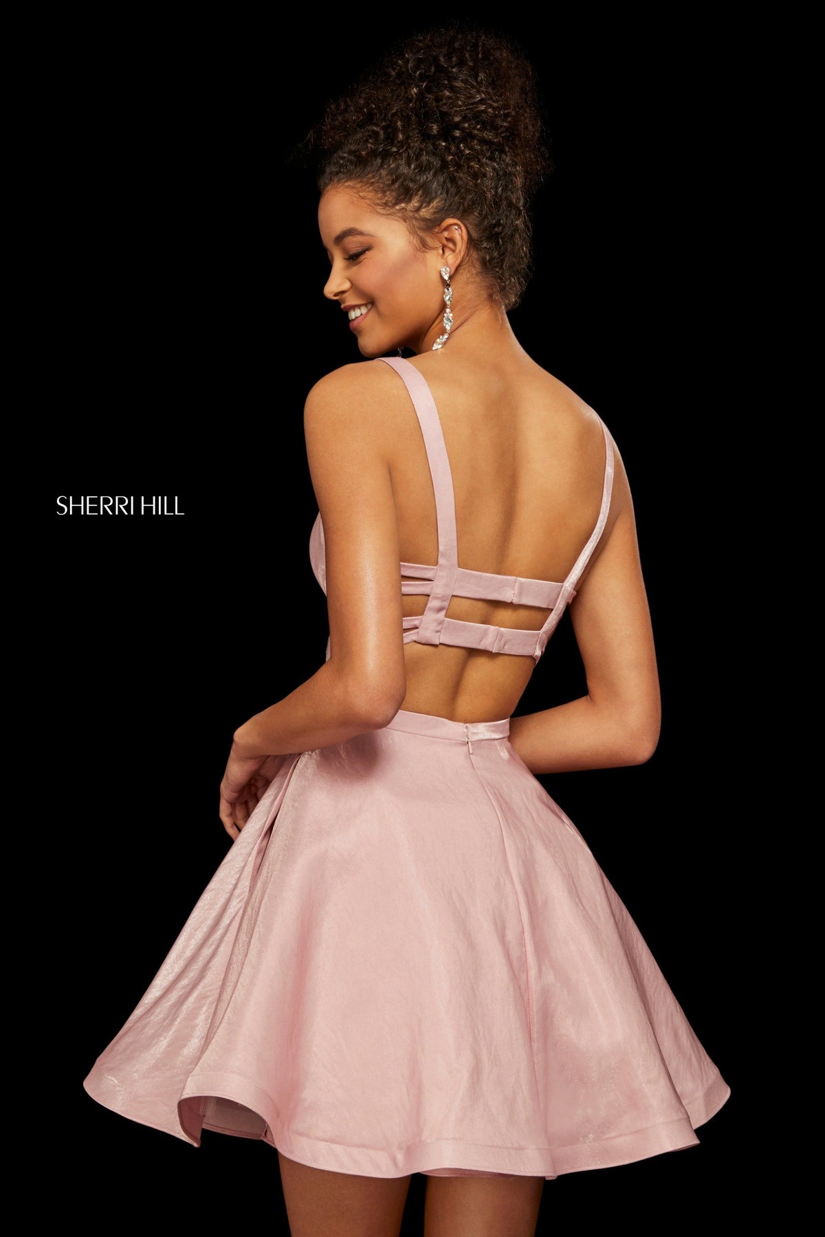 Sherri Hill 52986 satin back shimmer A-line cocktail dress