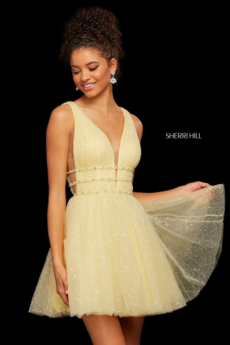 Sherri Hill style 53026 in ivory, Sequin Tulle A-Line Cocktail Dress