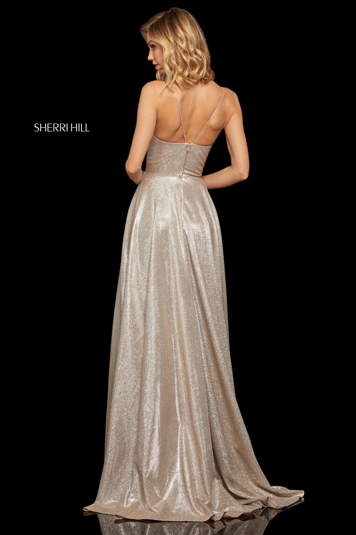 Sherri Hill 52977 glitter gown with deep v wrap bodice