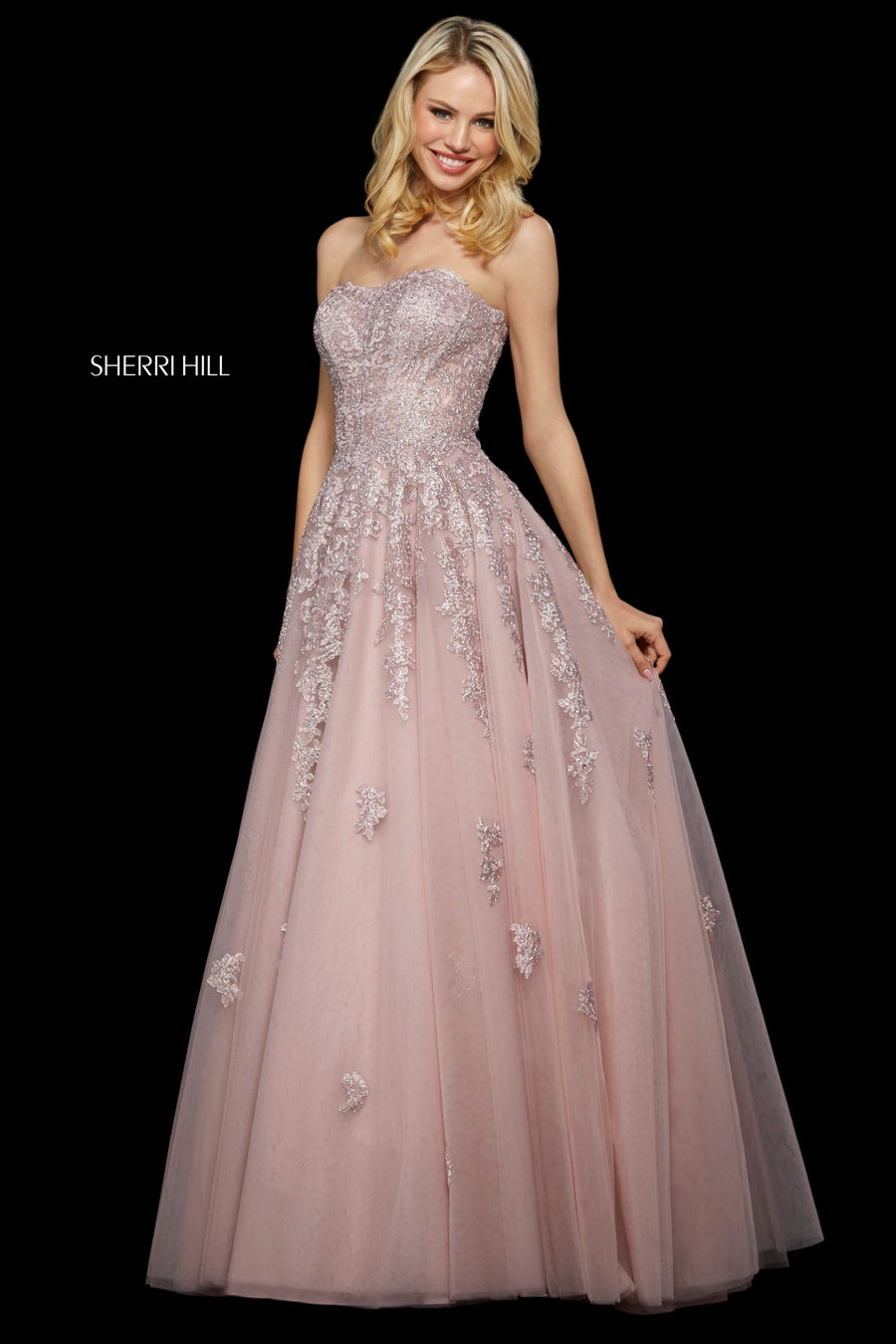 Sherri Hill style 53248 in navy, Lace and Tulle A-Line Dress